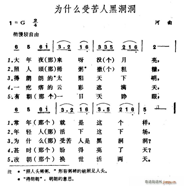 山西河 《为什么受苦人黑洞洞》简谱