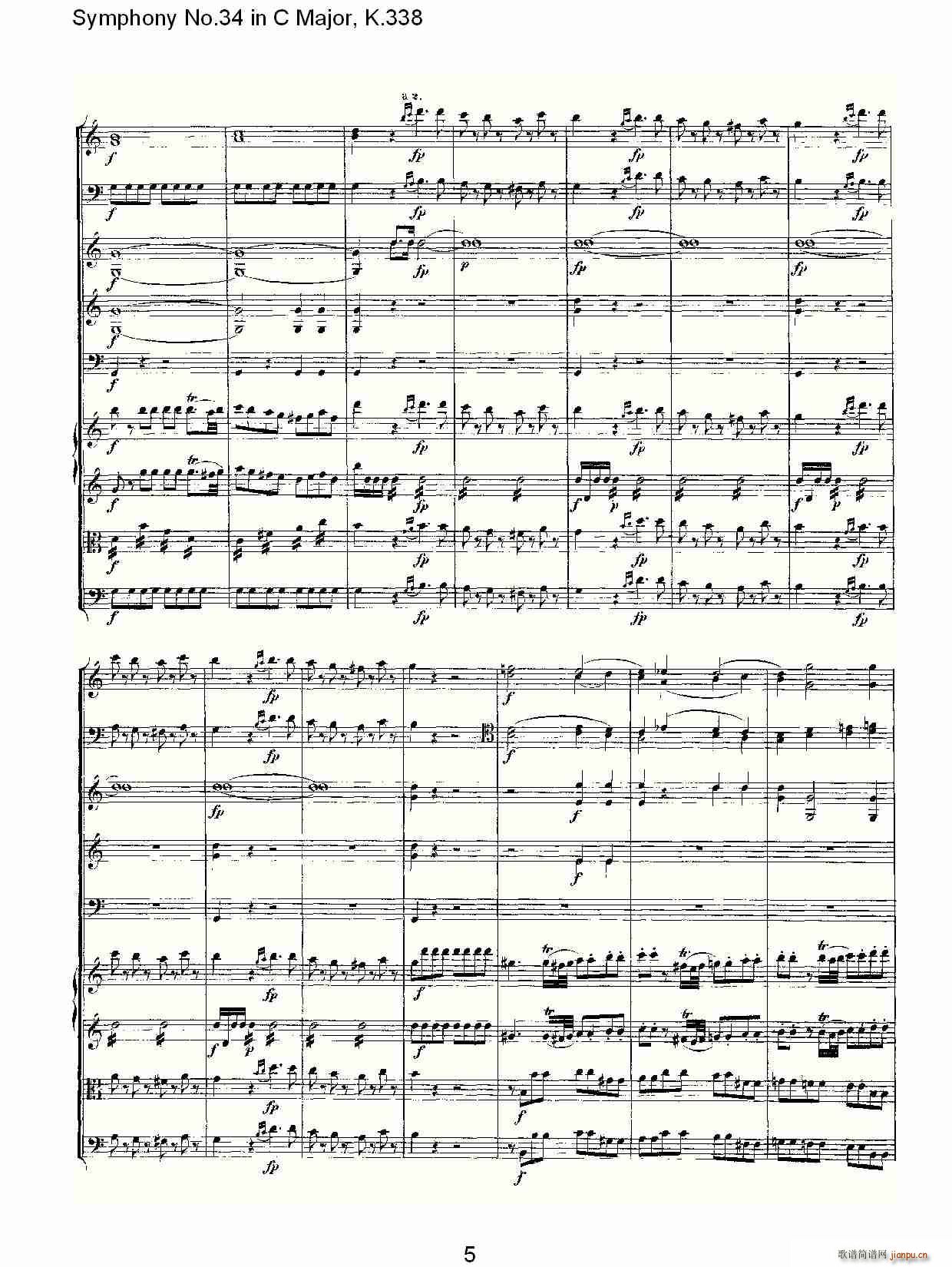 朴素传幽真 《Symphony No.34 in C Major, K.338（C大调第三十四交响曲K.338）》简谱