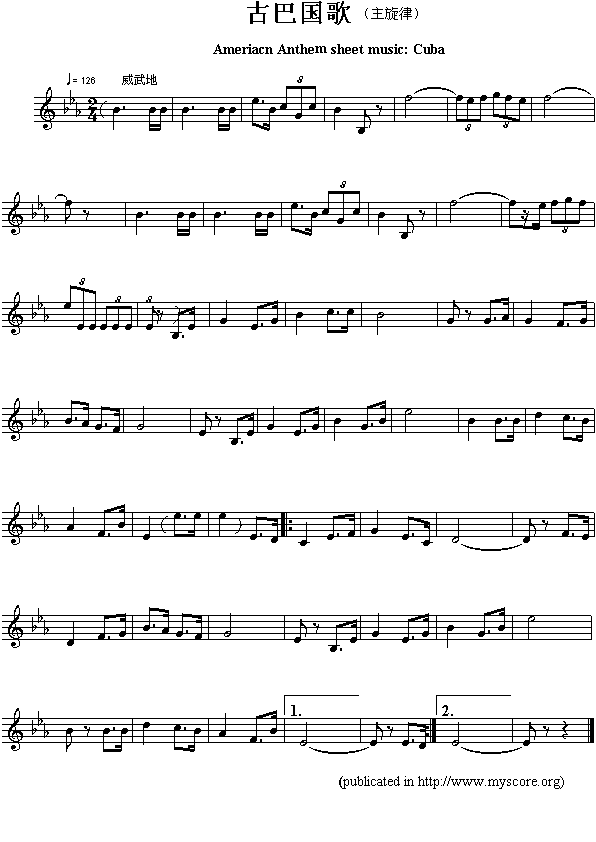 未知 《各国国歌：古巴（Ameriacn Anthem sheet music:Cuba）》简谱