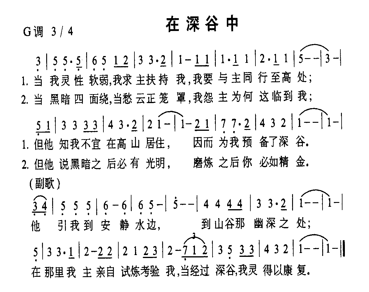 未知 《在深谷中》简谱