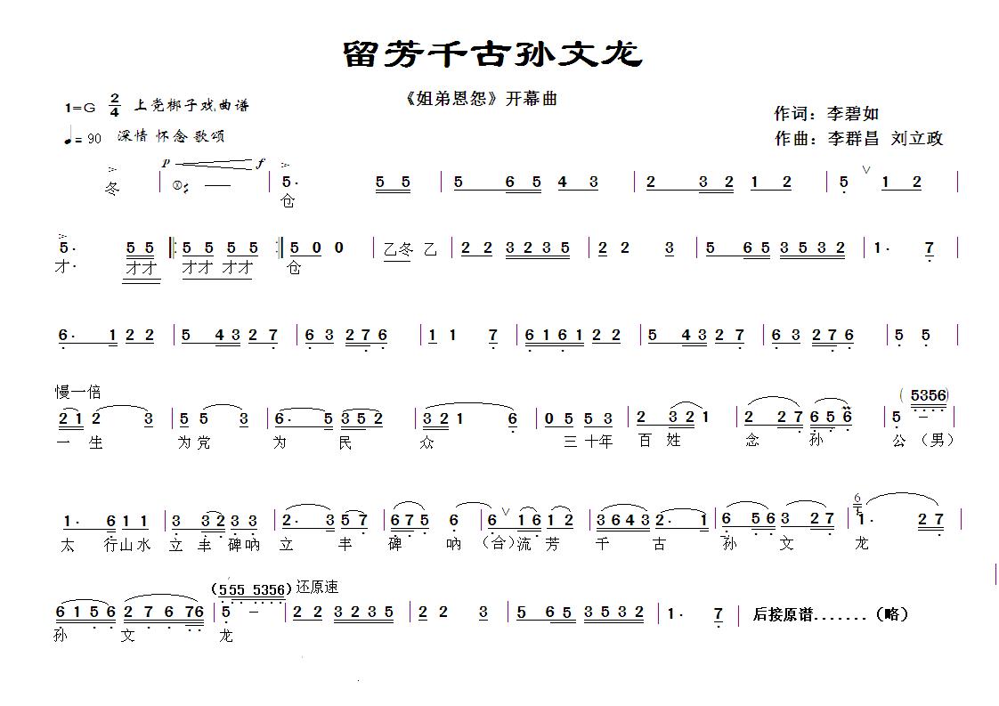 焦粉苗赵卓娥王学忠苗二毛李群昌彭海锁等 《流芳千古孙文龙（小剧尾声LED背景》》简谱