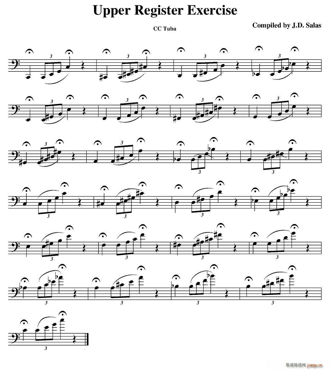 未知 《Upper Register Exercise- CC Tuba（大号练习教材选曲）》简谱