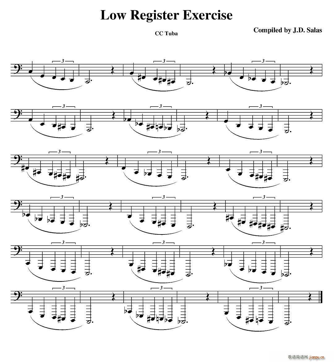 未知 《Low Register Exercise- CC Tuba（大号练习教材选曲）》简谱