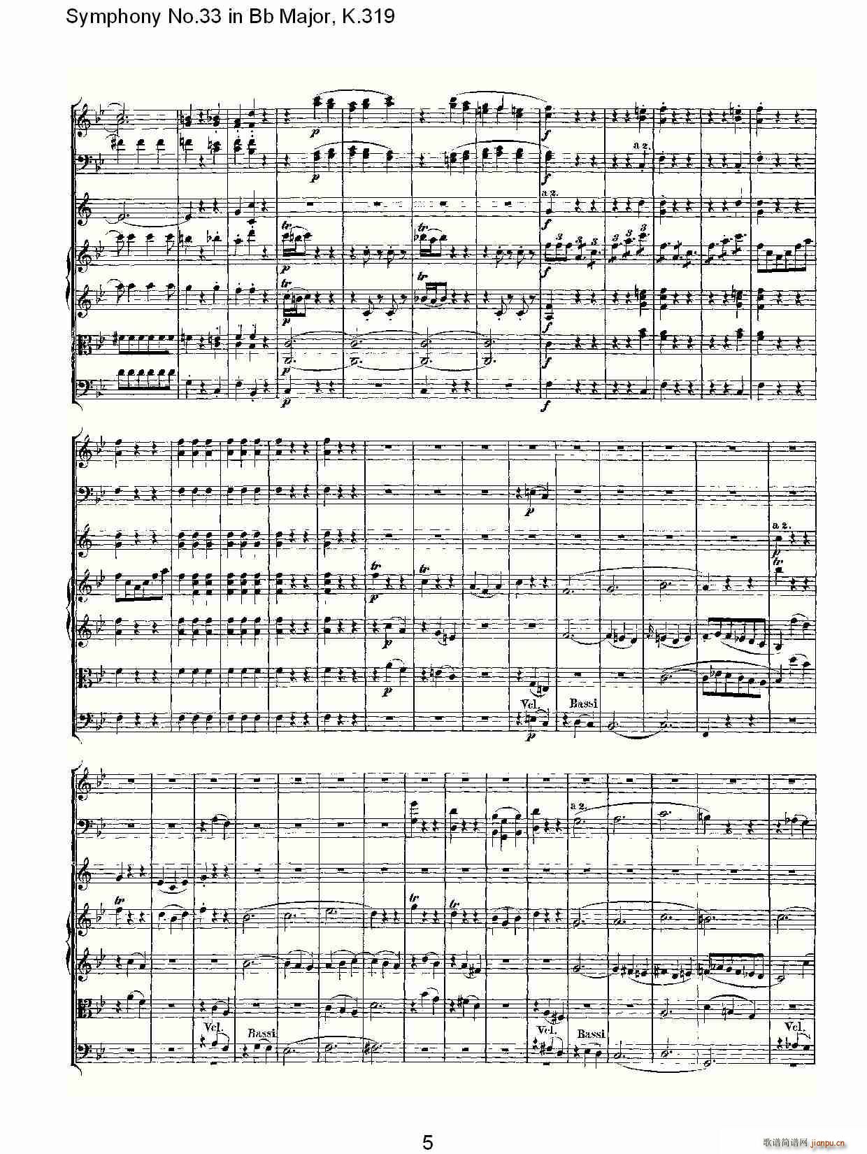 朴素传幽真 《Symphony No.33 in Bb Major, K.319（Bb大调第三十三交响曲K.31）》简谱