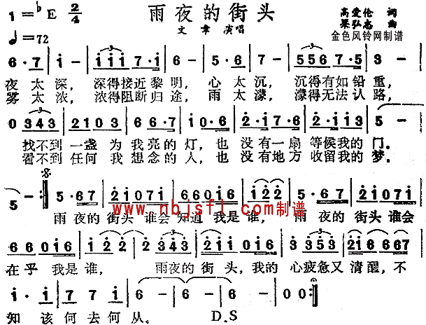 文章 《雨夜的街头》简谱