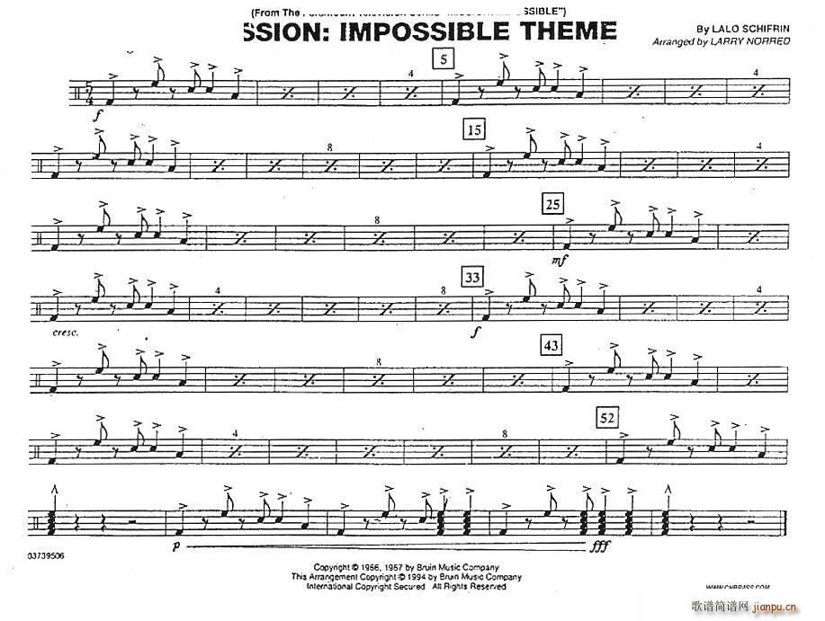 未知 《MISSION IMPOSSIBLE THEME（ 低音鼓）》简谱