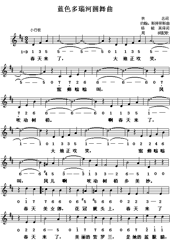 未知 《(奥)约翰.斯特劳斯：蓝色多瑙河(简线对照)》简谱