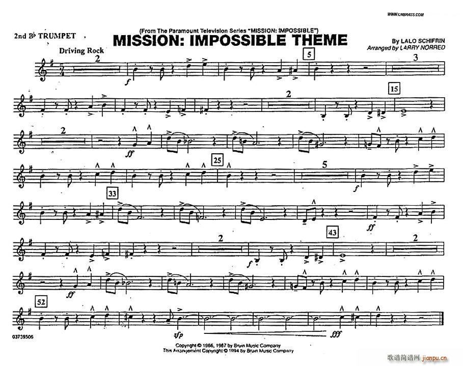 未知 《MISSION IMPOSSIBLE THEME（分谱 第二小号）》简谱