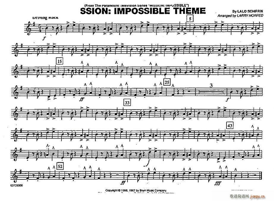 未知 《MISSION IMPOSSIBLE THEME（ 上低音号）》简谱