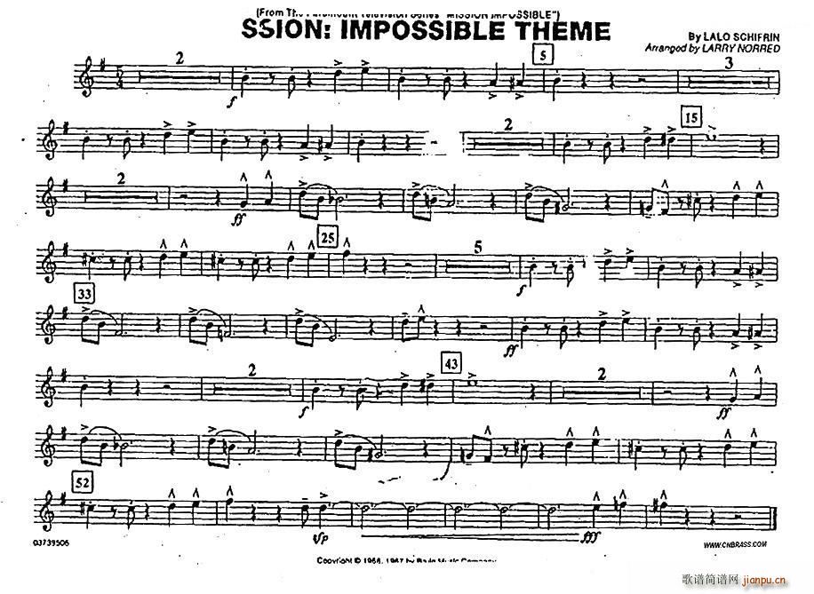 未知 《MISSION IMPOSSIBLE THEME（分谱 第一小号）》简谱