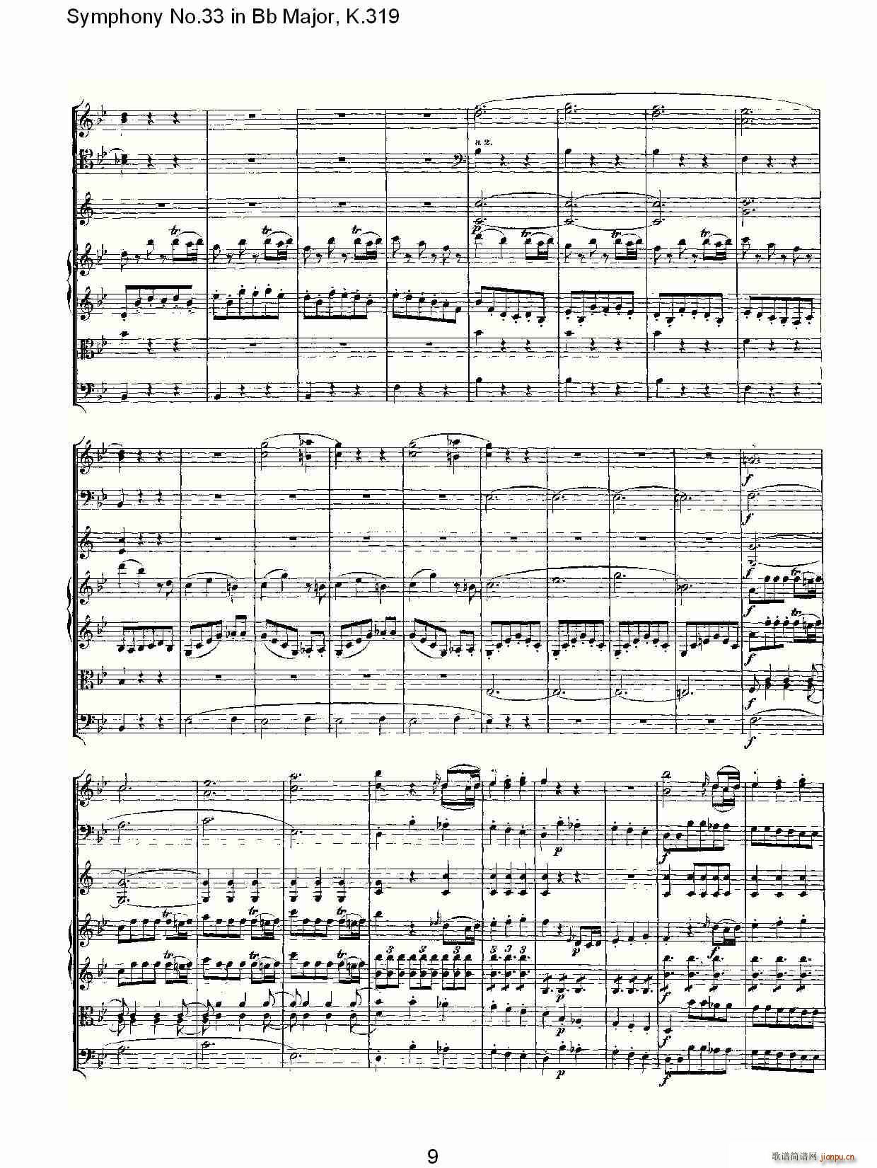 朴素传幽真 《Symphony No.33 in Bb Major, K.319（Bb大调第三十三交响曲K.31）》简谱