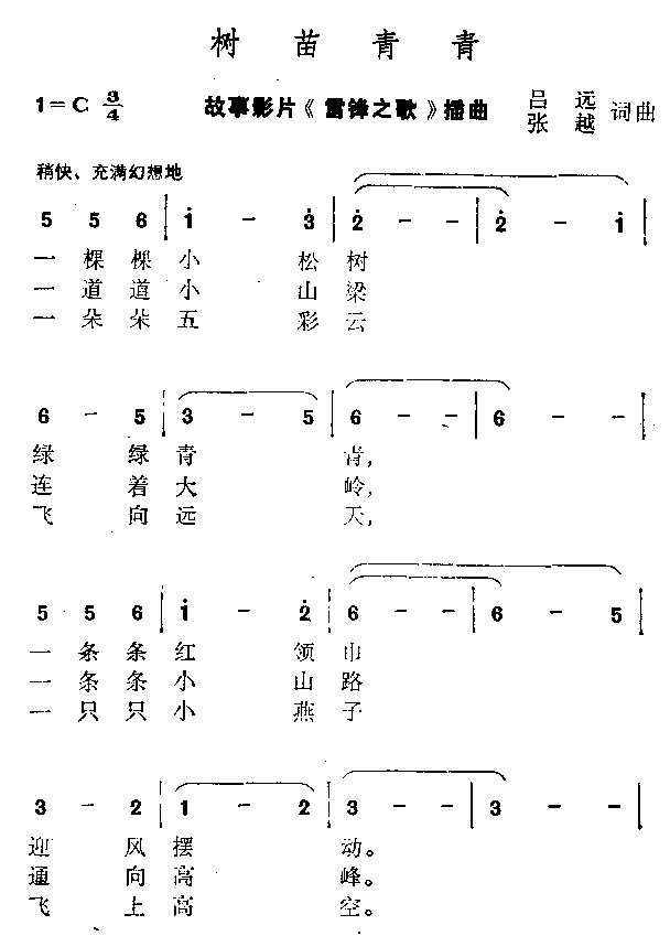 未知 《树苗青青》简谱