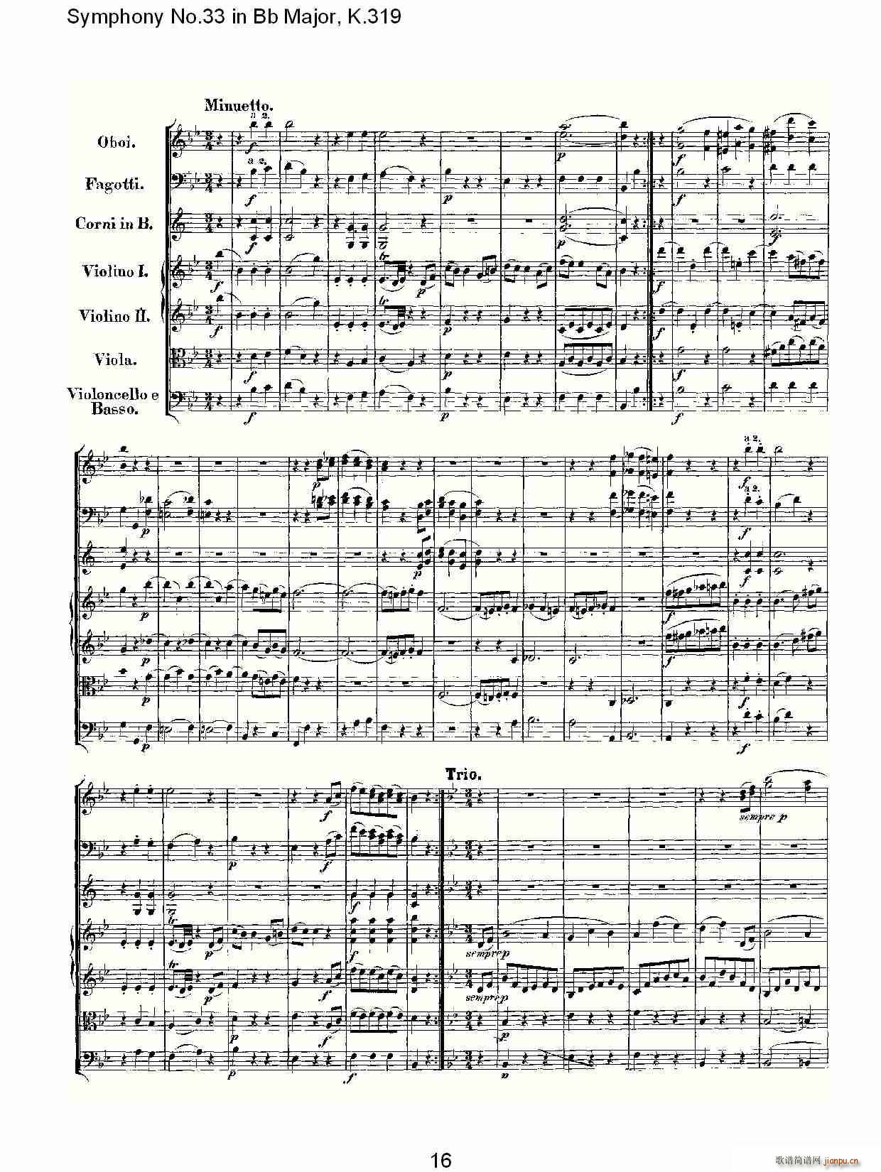 朴素传幽真 《Symphony No.33 in Bb Major, K.319（Bb大调第三十三交响曲K.31）》简谱