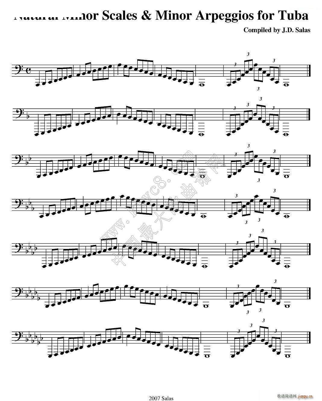 未知 《Natural Minor Scales Minor Arpeggios - Tuba（大号练习教材选曲）》简谱