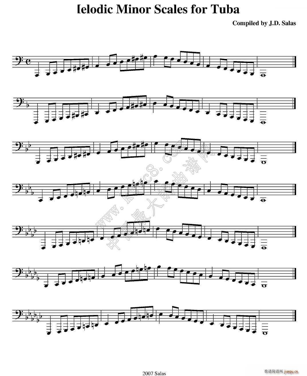 未知 《Melodic Minor Scales - Tuba（大号练习教材选曲）》简谱