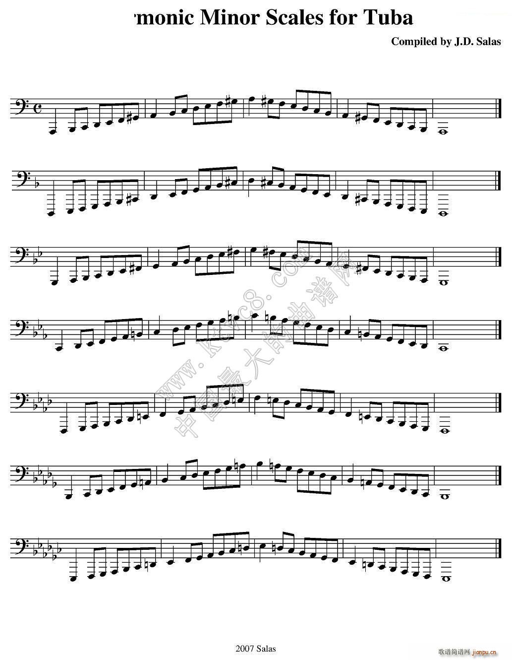 未知 《Harmonic Minor Scales - Tuba（大号练习教材选曲）》简谱