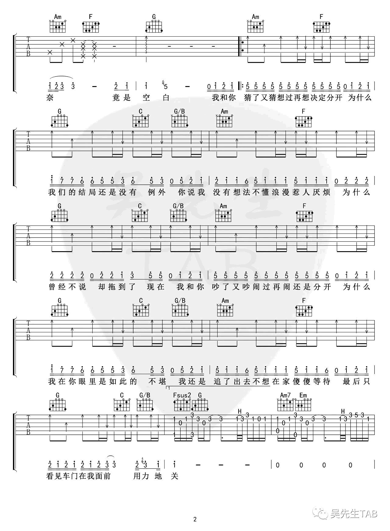 《还是分开吉他谱》_张叶蕾_吉他图片谱5张 图3