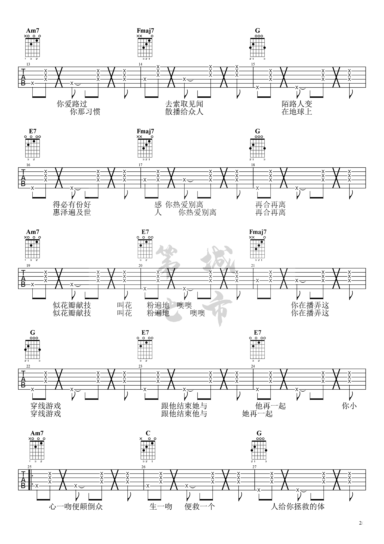 《处处吻吉他谱》_杨千嬅_吉他图片谱4张 图2