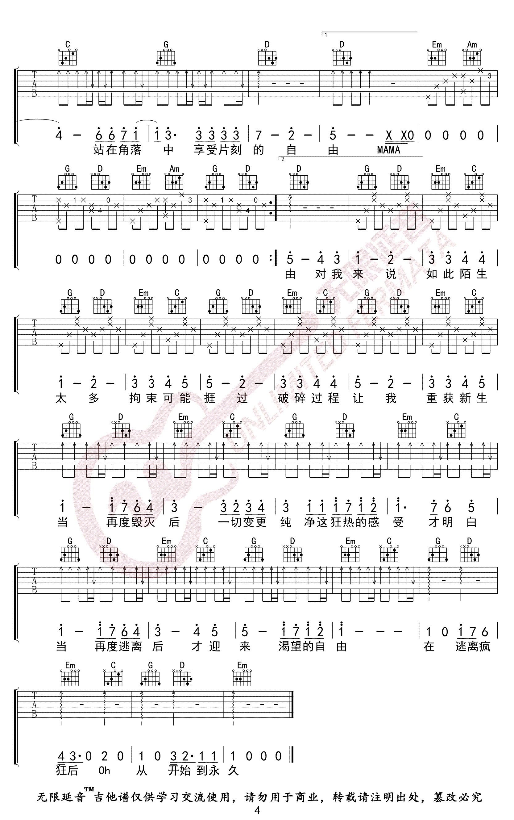 《疯人院吉他谱》_华晨宇_吉他图片谱5张 图5