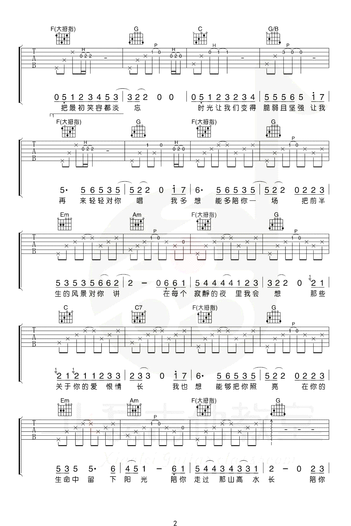 《这一生关于你的风景吉他谱》_隔壁老樊_吉他图片谱4张 图2