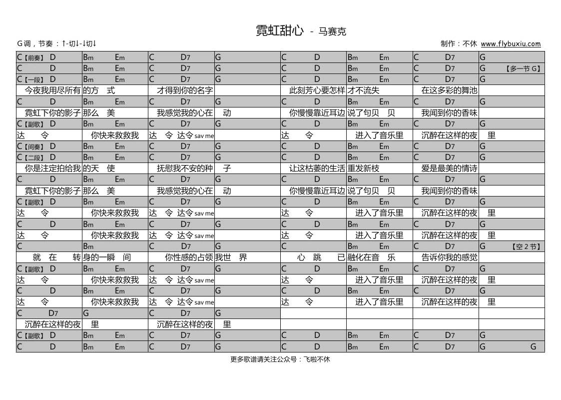 《霓虹甜心吉他谱》_马赛克_吉他图片谱1张 图1