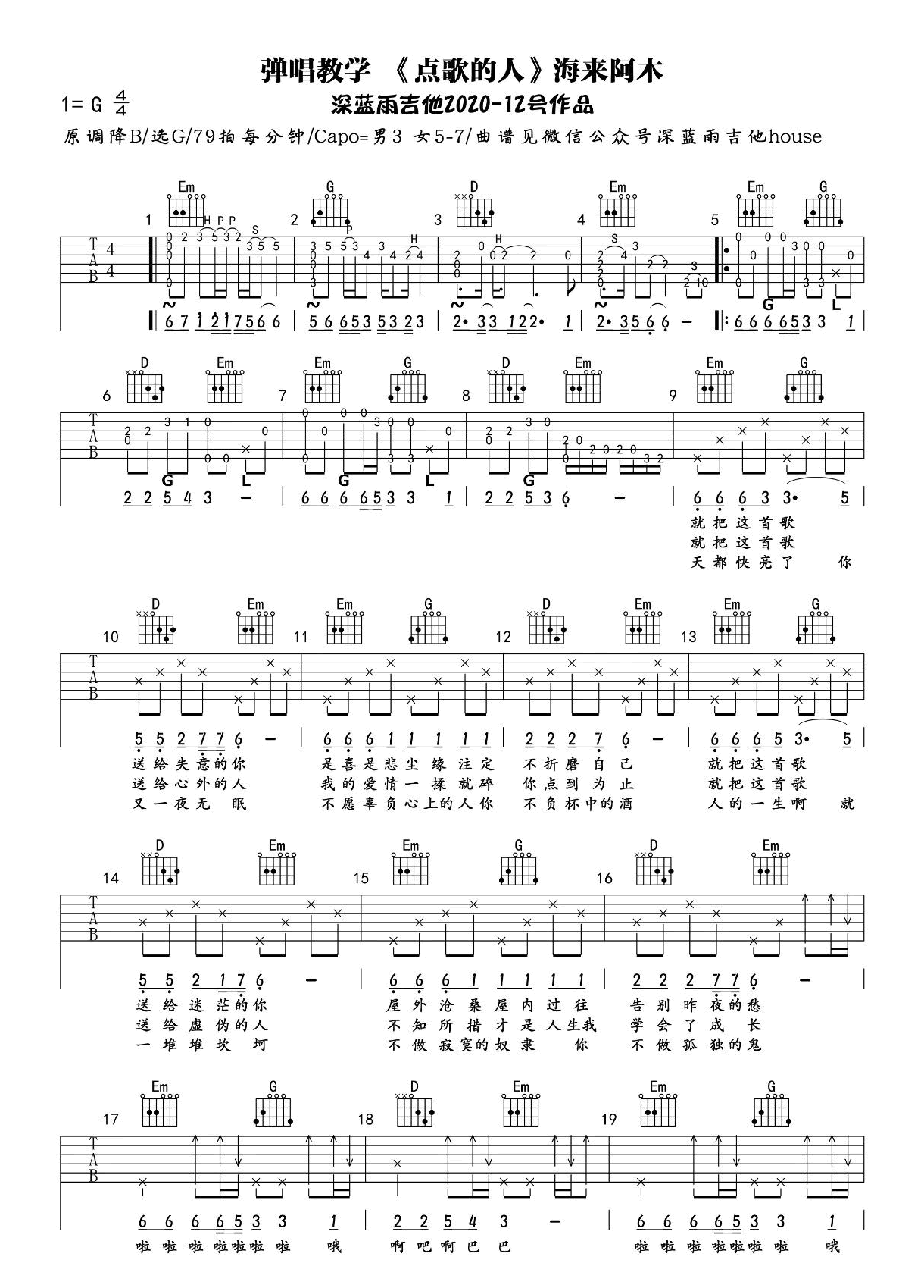 《点歌的人吉他谱》_海来阿木_吉他图片谱3张 图2