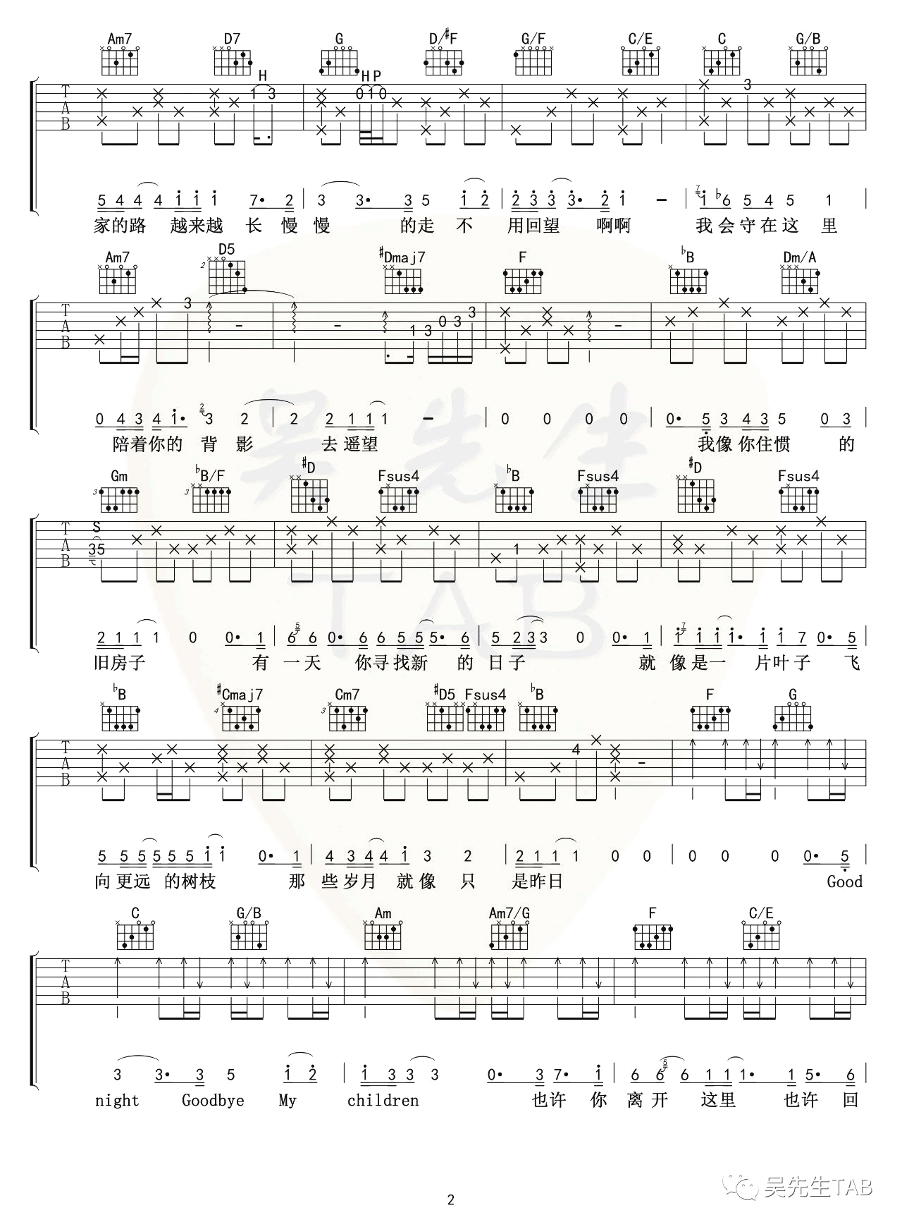 《我会守在这里吉他谱》_毛不易_A调_吉他图片谱3张 图2