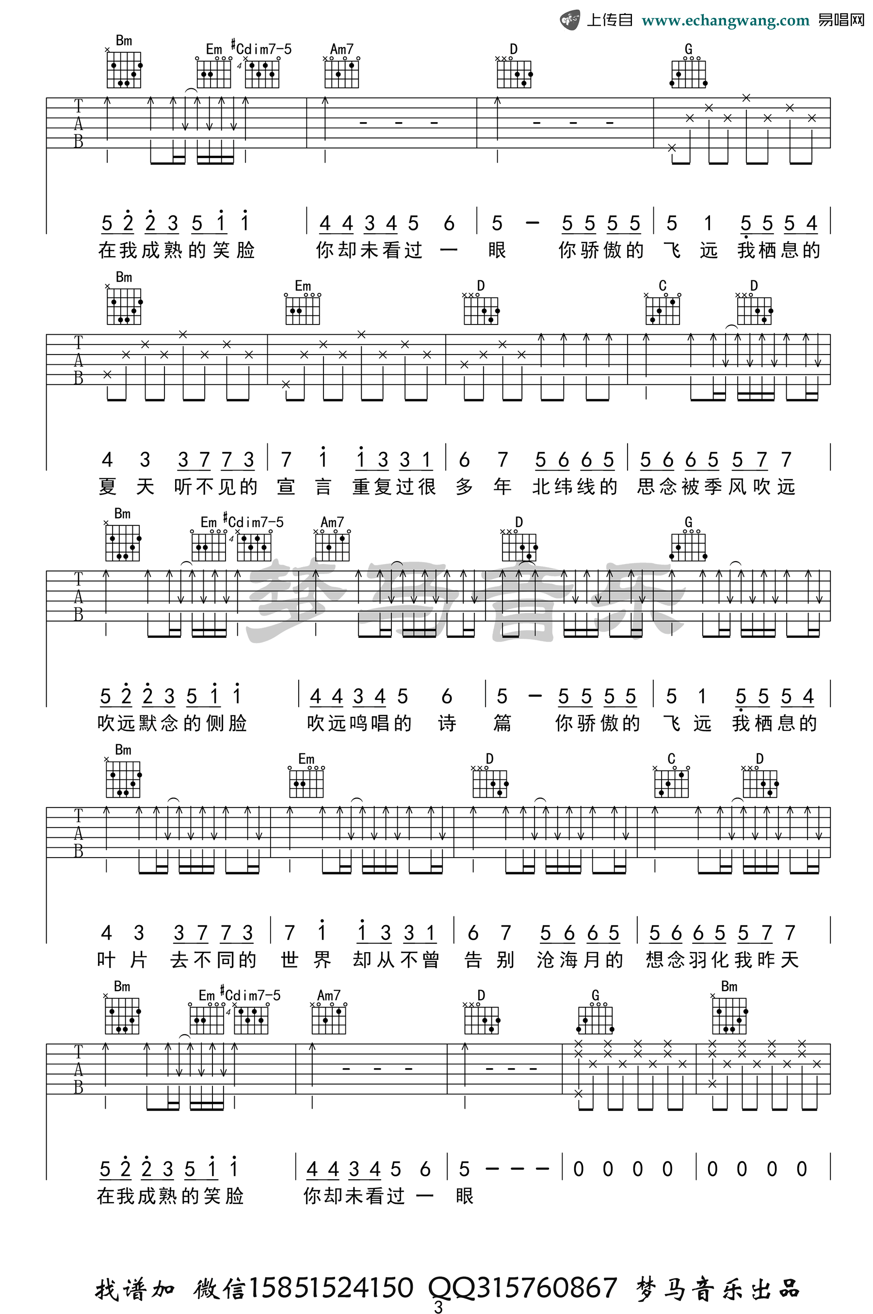 《飞鸟和蝉吉他谱》_任然_吉他图片谱5张 图4