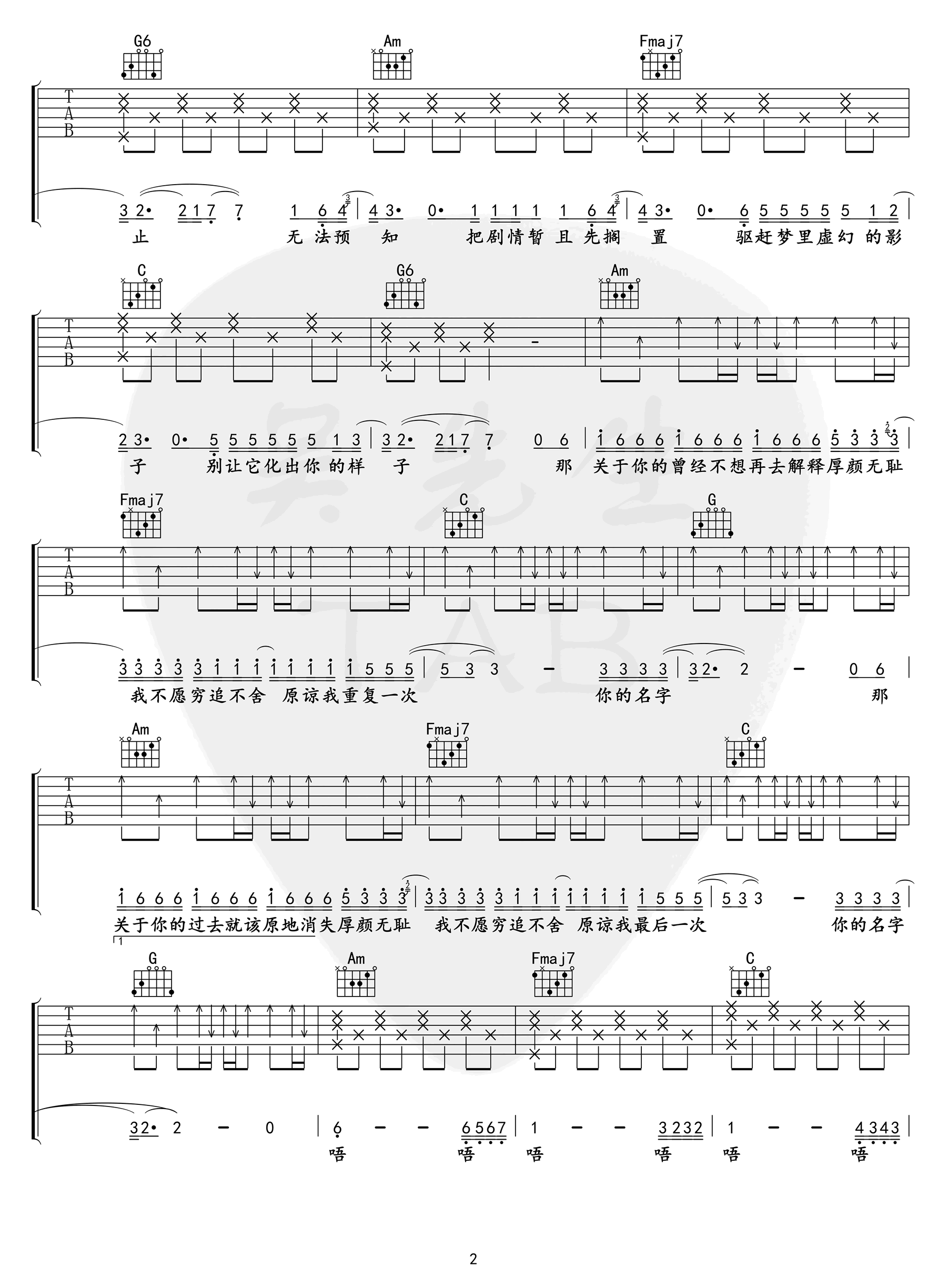 《厚颜无耻吉他谱》_曲肖冰_F调_吉他图片谱3张 图2