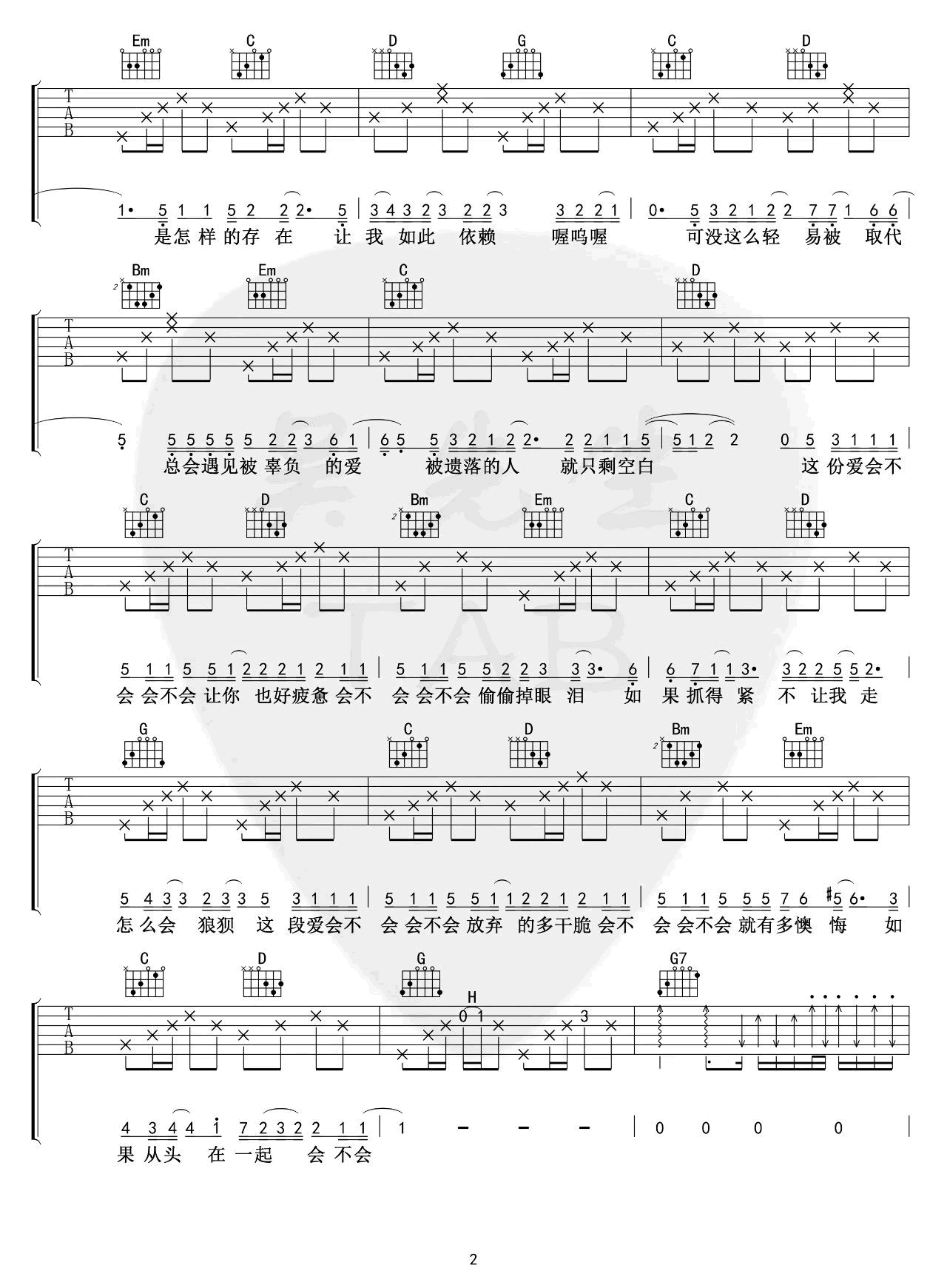 《会不会(吉他版)吉他谱》_刘大壮_F调_吉他图片谱4张 图2