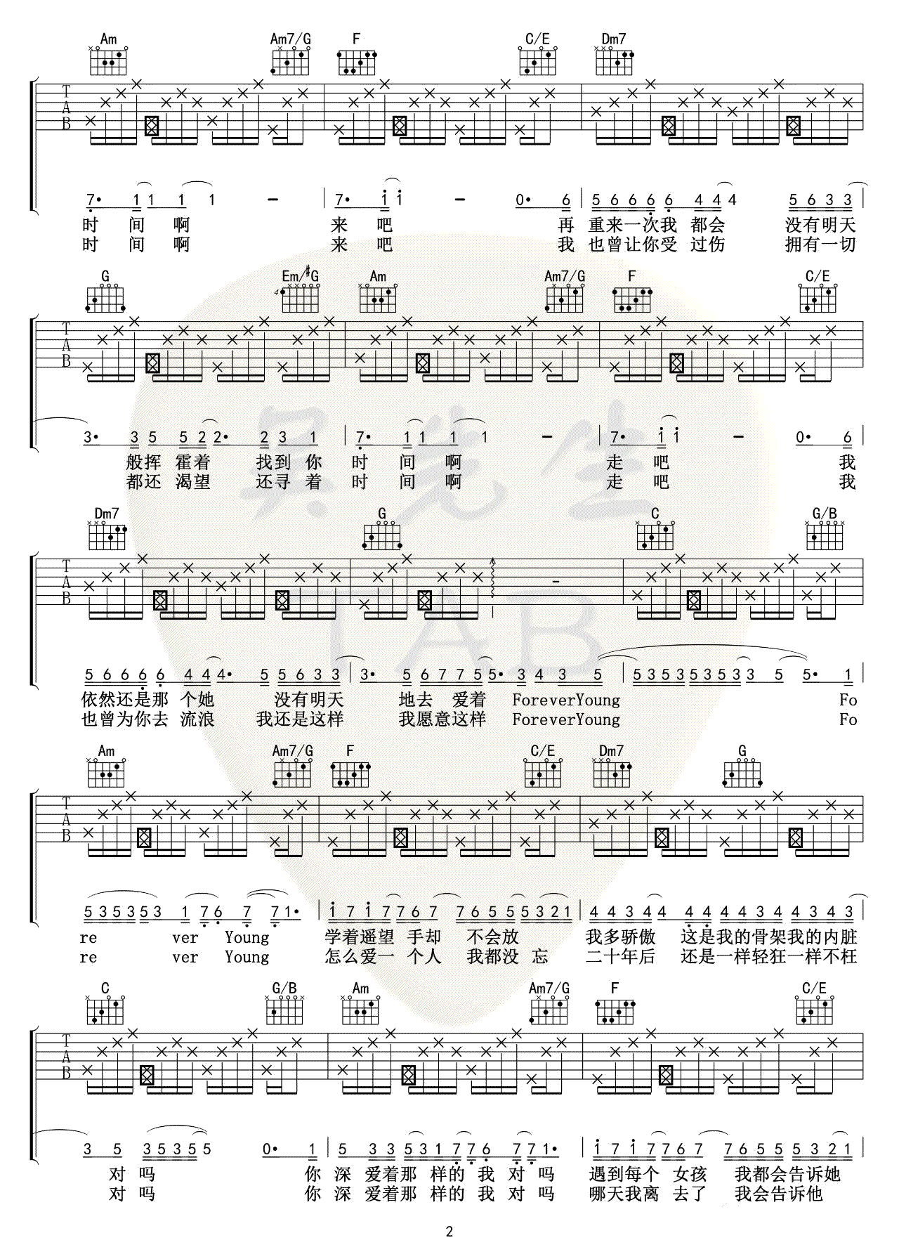 《Forever young吉他谱》_艾怡良_C调_吉他图片谱3张 图2