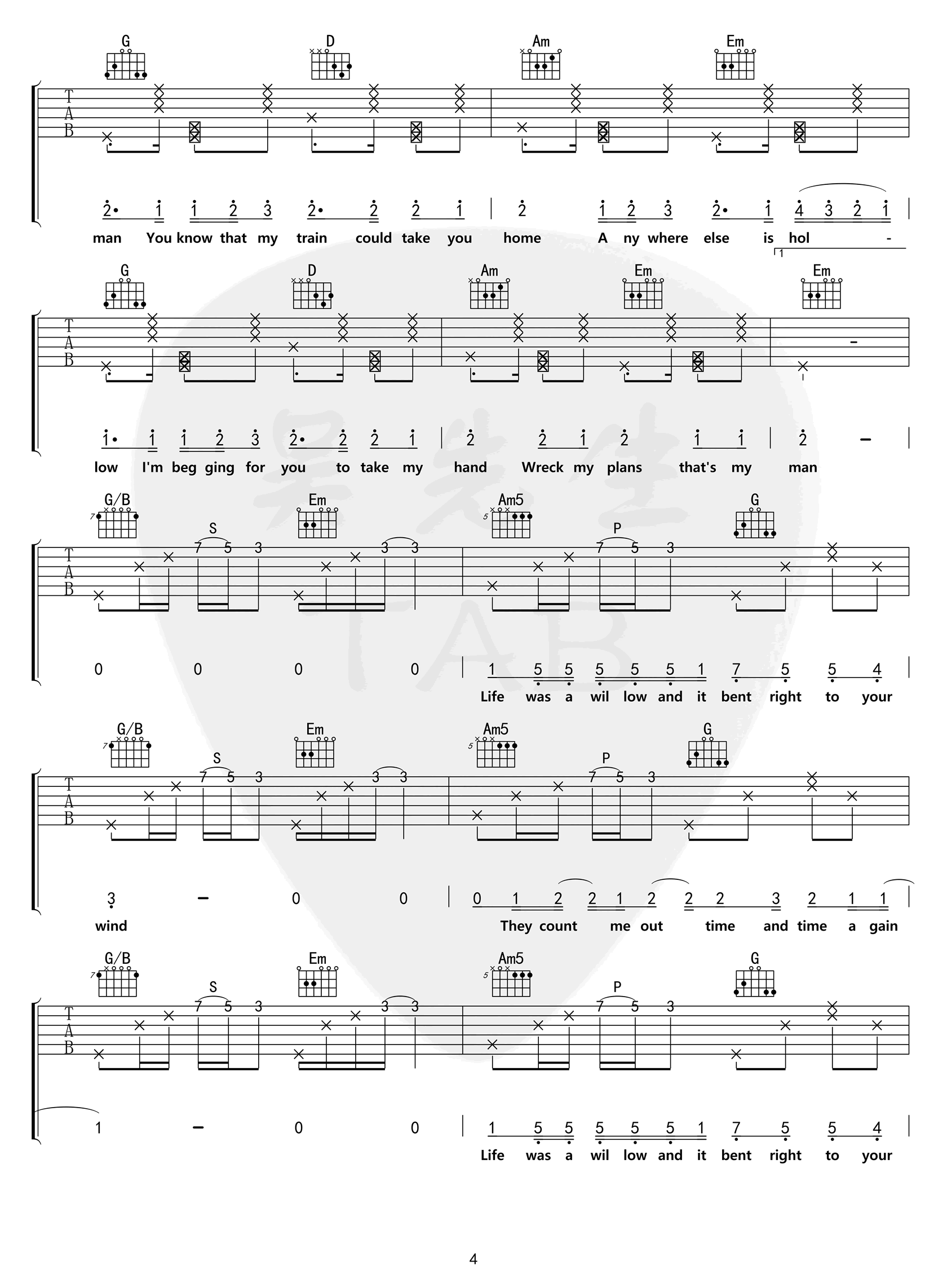 《willow吉他谱》_Taylor_G调_吉他图片谱6张 图4