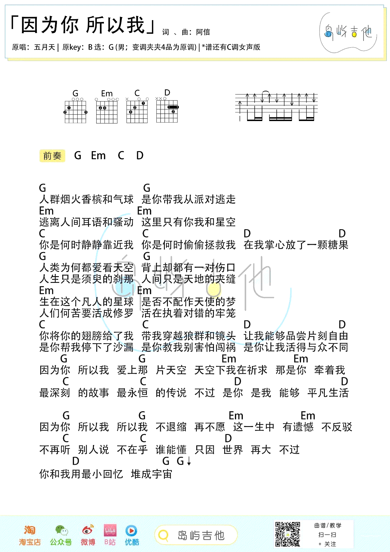 《因为你 所以我吉他谱》_五月天_吉他图片谱3张 图3