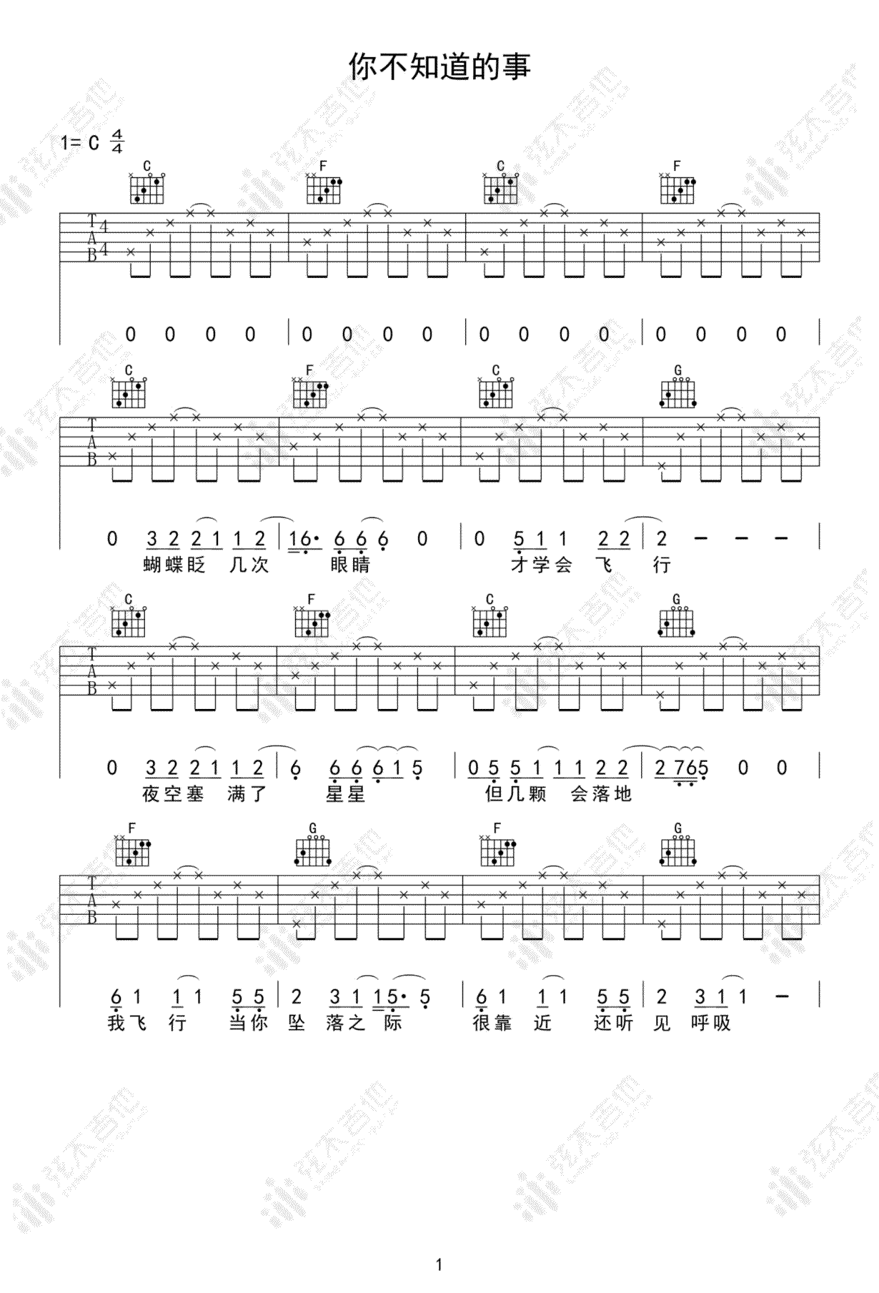 《你不知道的事吉他谱》_王力宏_吉他图片谱2张 图1