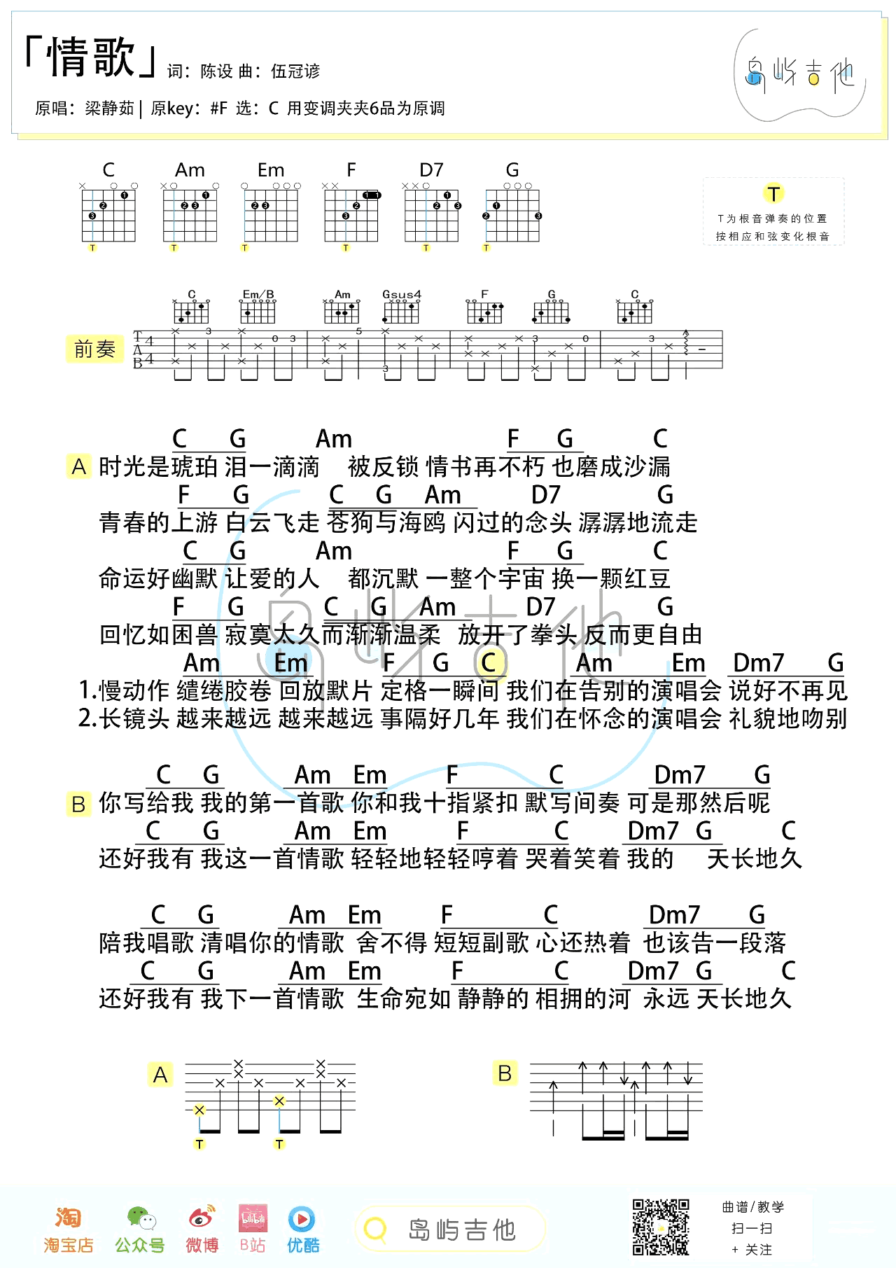 《情歌吉他谱》_梁静茹_吉他图片谱2张 图2