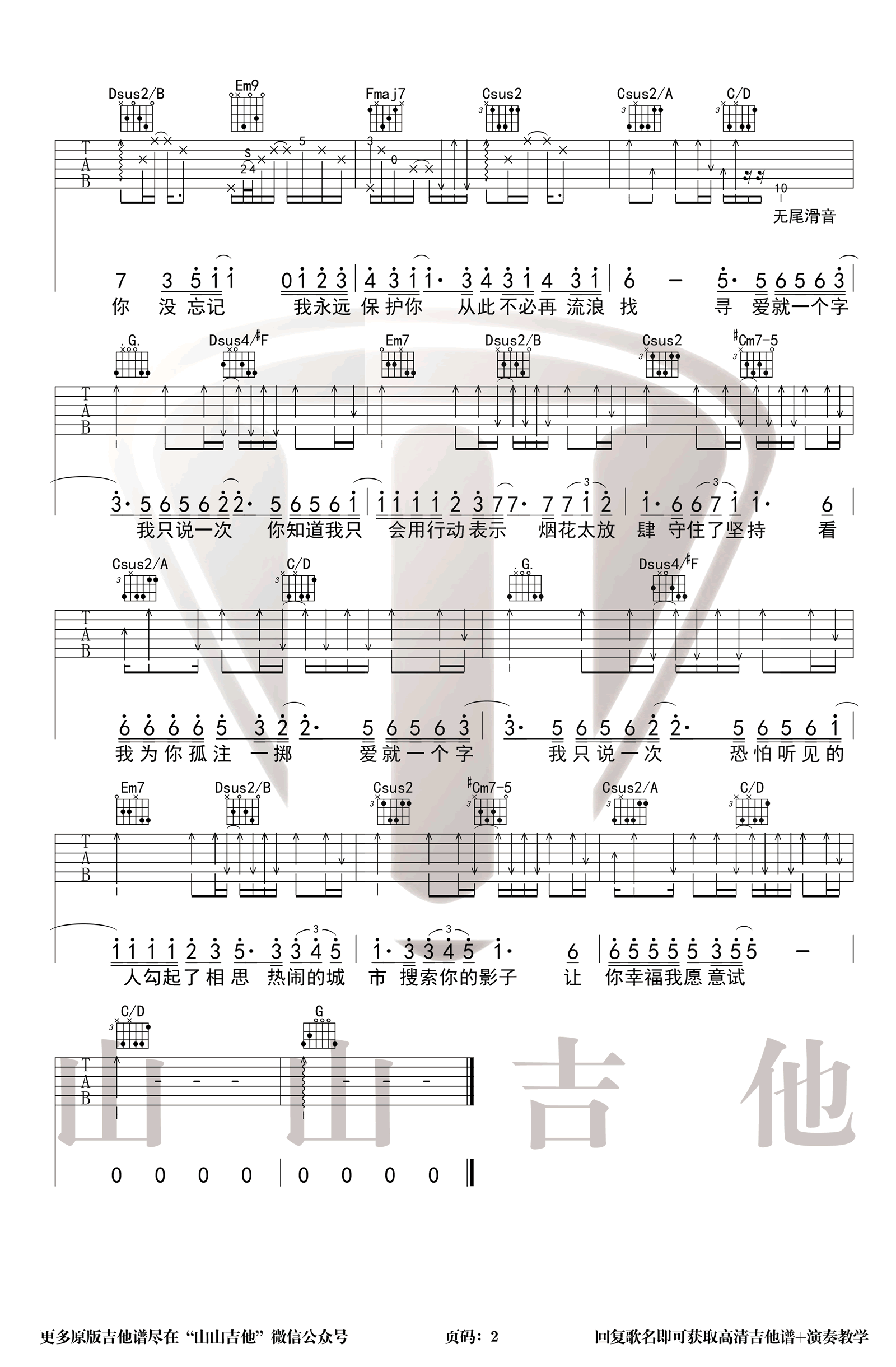 《爱就一个字吉他谱》_张信哲_B调_吉他图片谱2张 图2