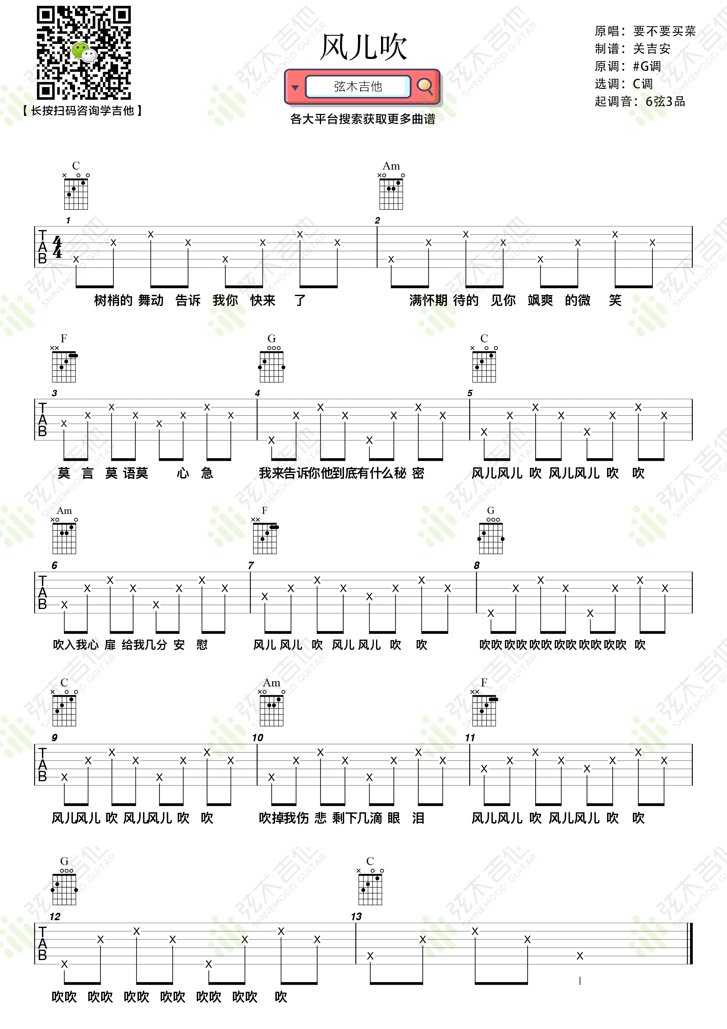 《风儿吹吉他谱》_要不要买菜_吉他图片谱1张 图1