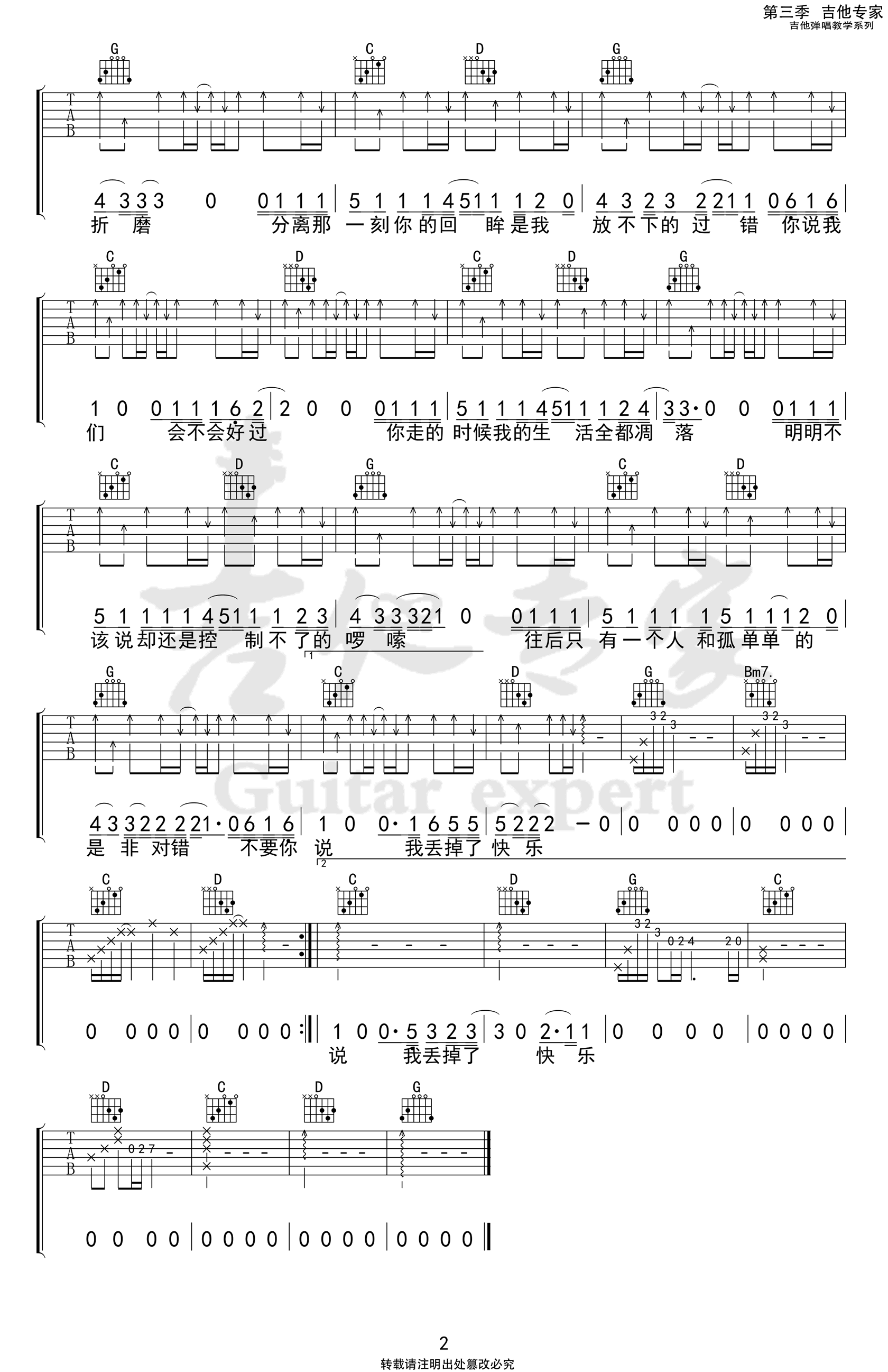 《失乐吉他谱》_隔壁老樊_G调_吉他图片谱2张 图2