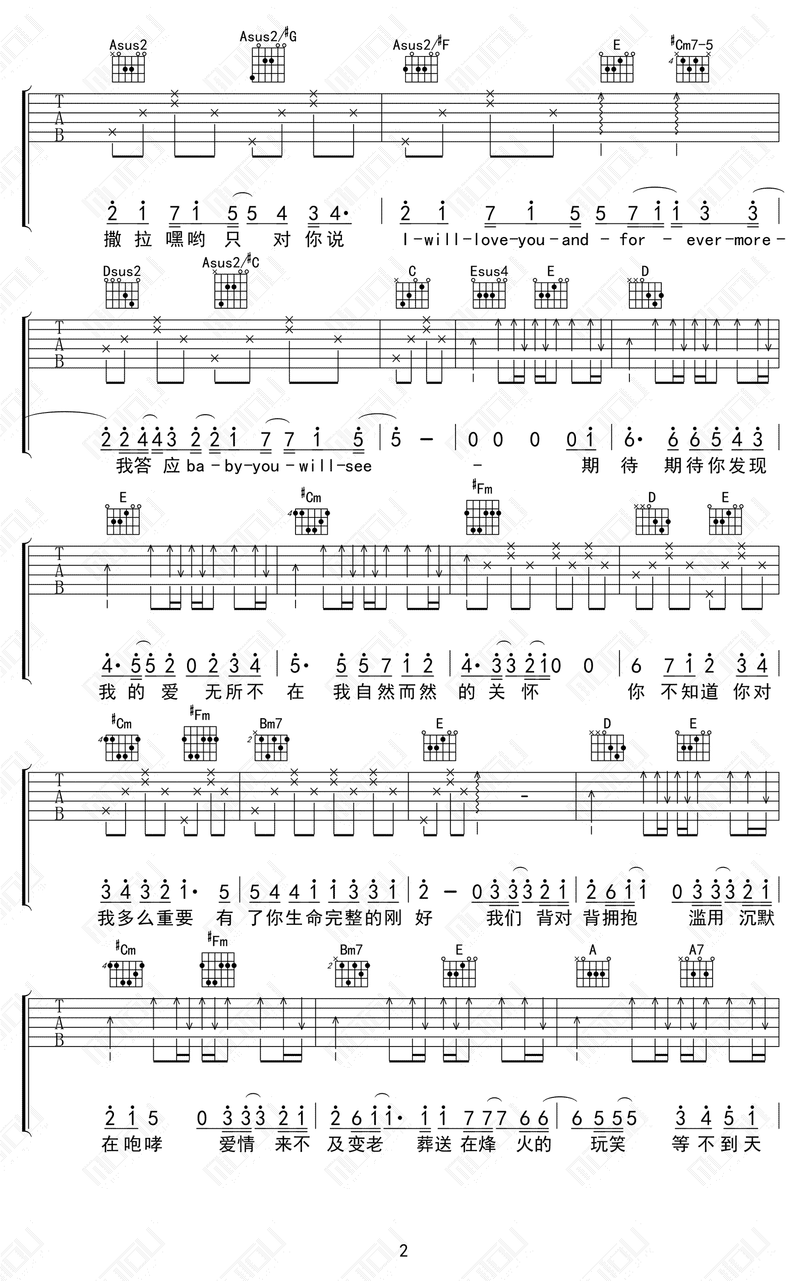 《串烧歌曲吉他谱》_林俊杰_B调_吉他图片谱5张 图2