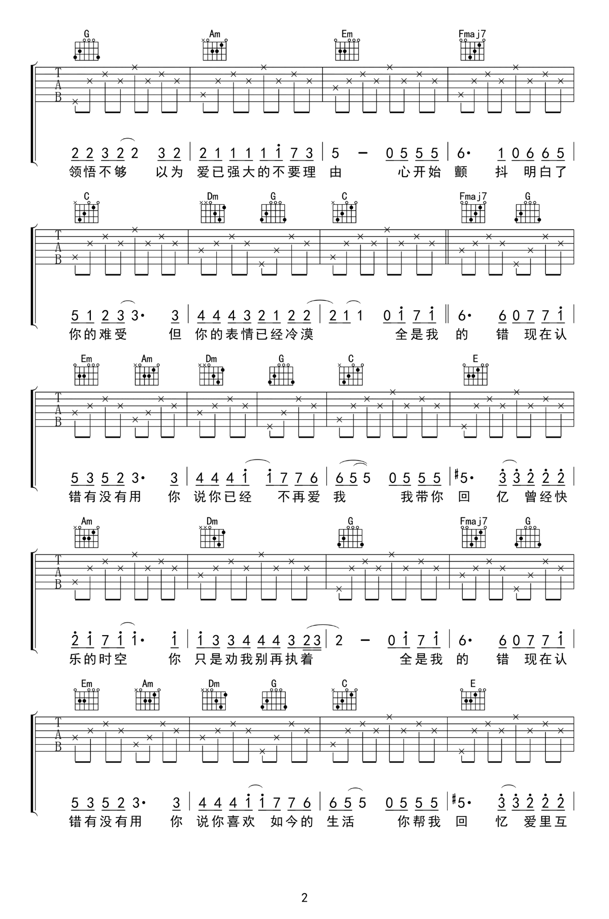 《认错吉他谱》_许嵩_D调_吉他图片谱3张 图2