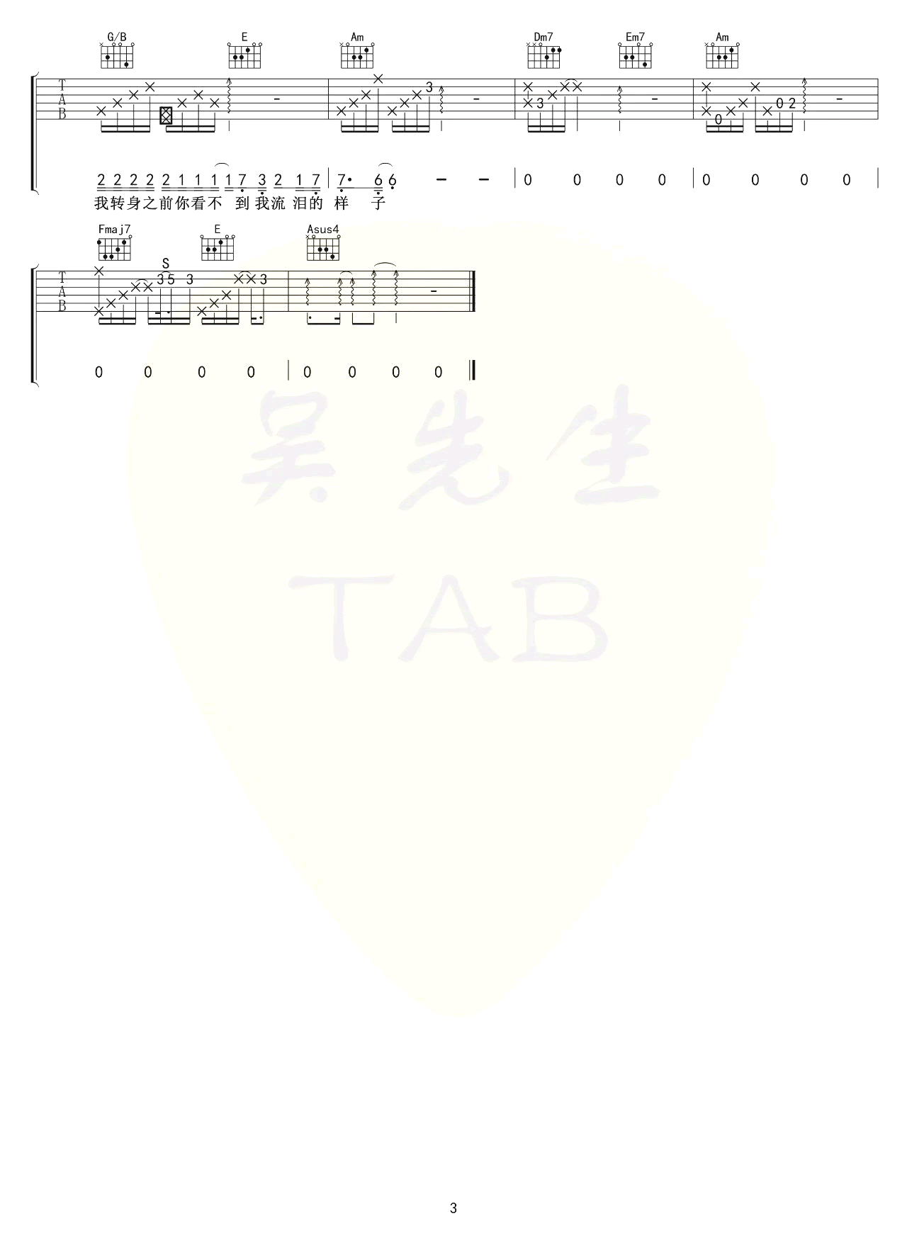《你太诚实吉他谱》_SHE_E调_吉他图片谱3张 图3