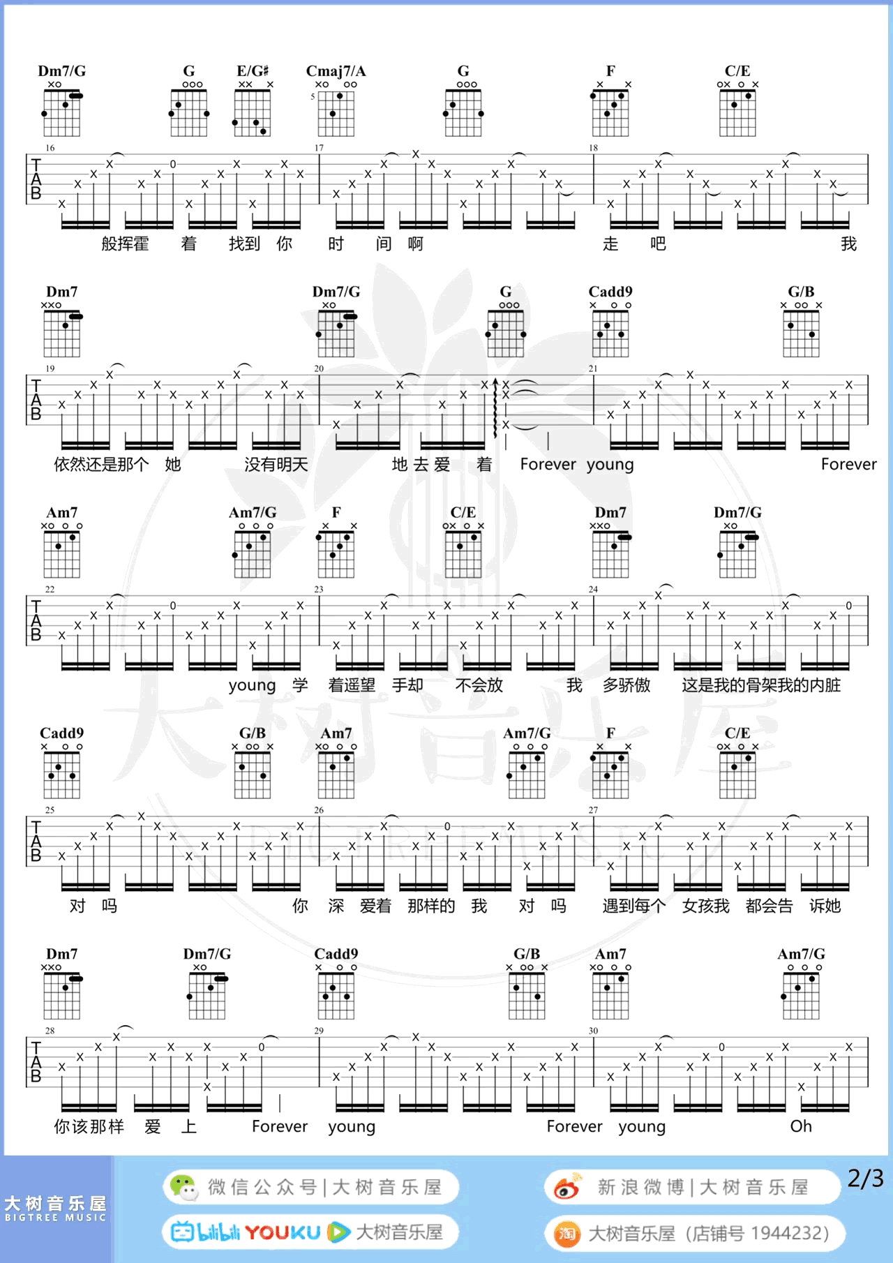 《Forever Young吉他谱》_艾怡良_吉他图片谱3张 图2