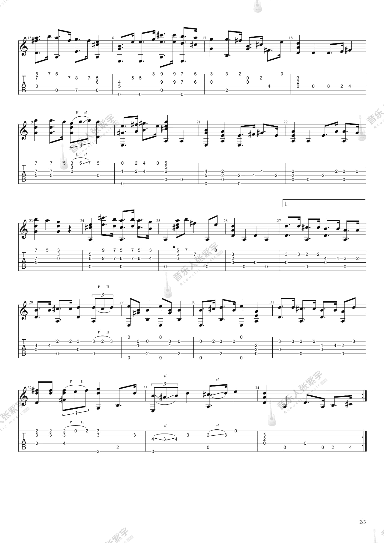 《哆啦A梦指弹吉他谱》_独奏曲_吉他图片谱3张 图2