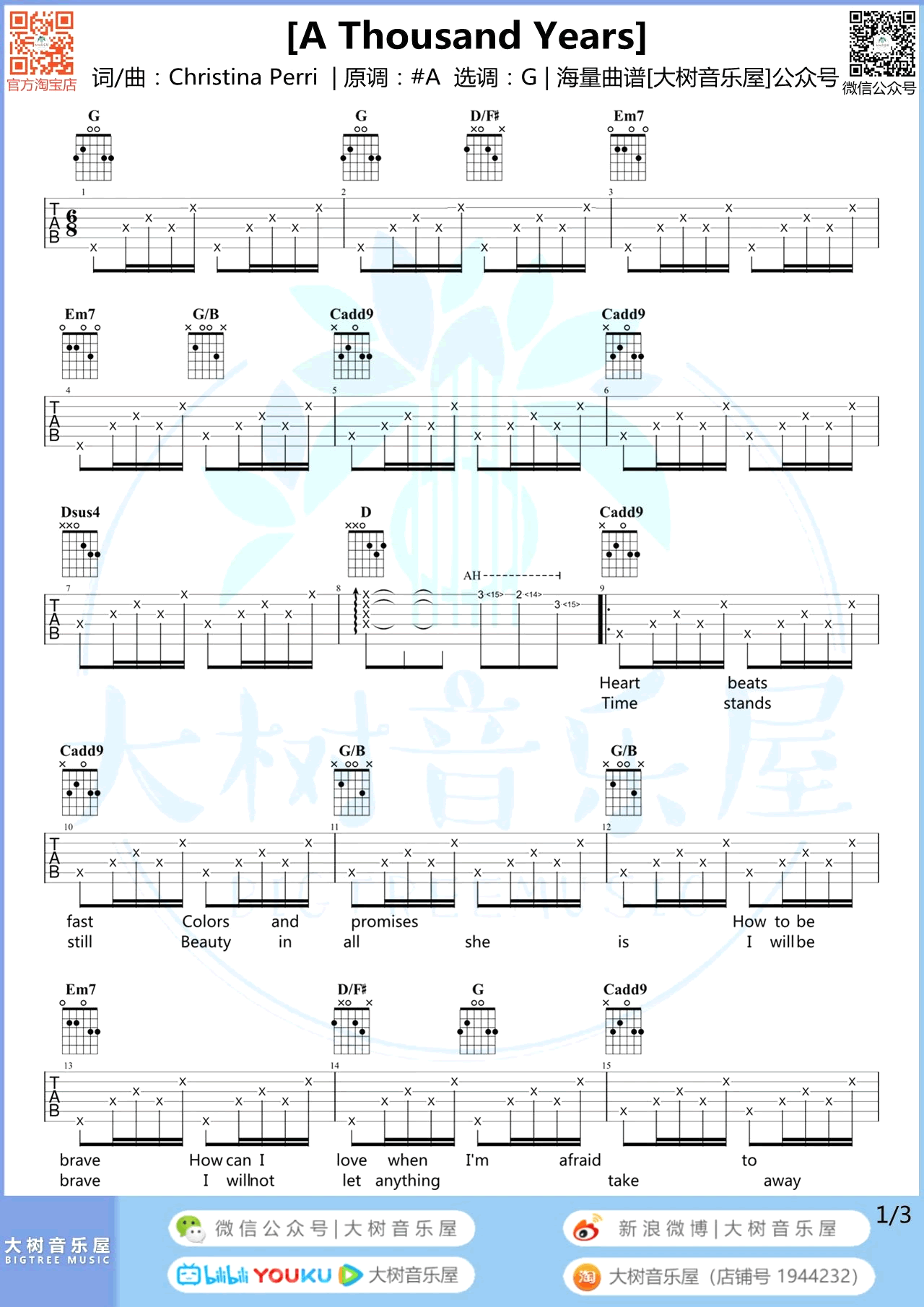 《A Thousand Years吉他谱》_Christina_吉他图片谱3张 图1