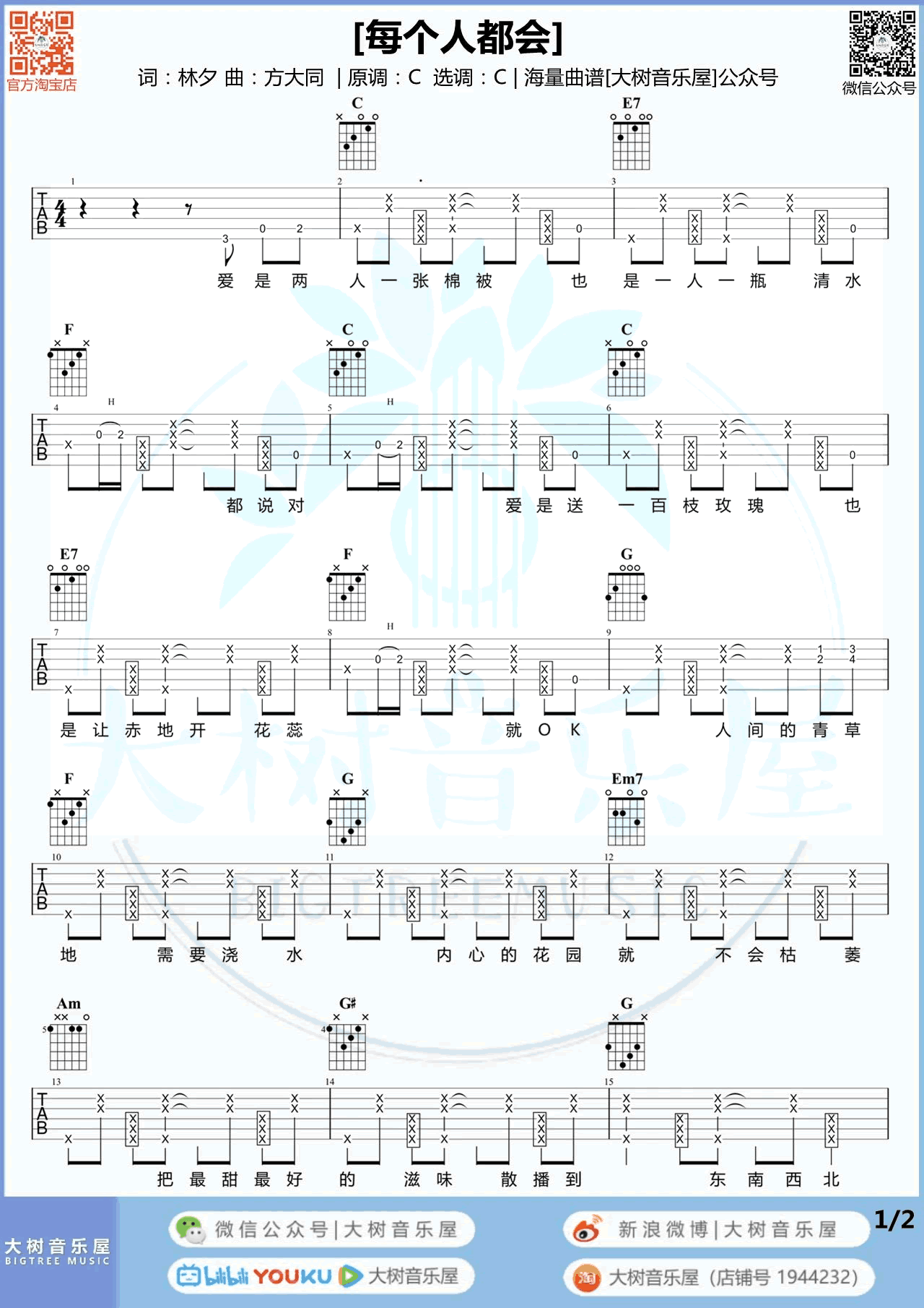 《每个人都会吉他谱》_方大同_吉他图片谱2张 图1