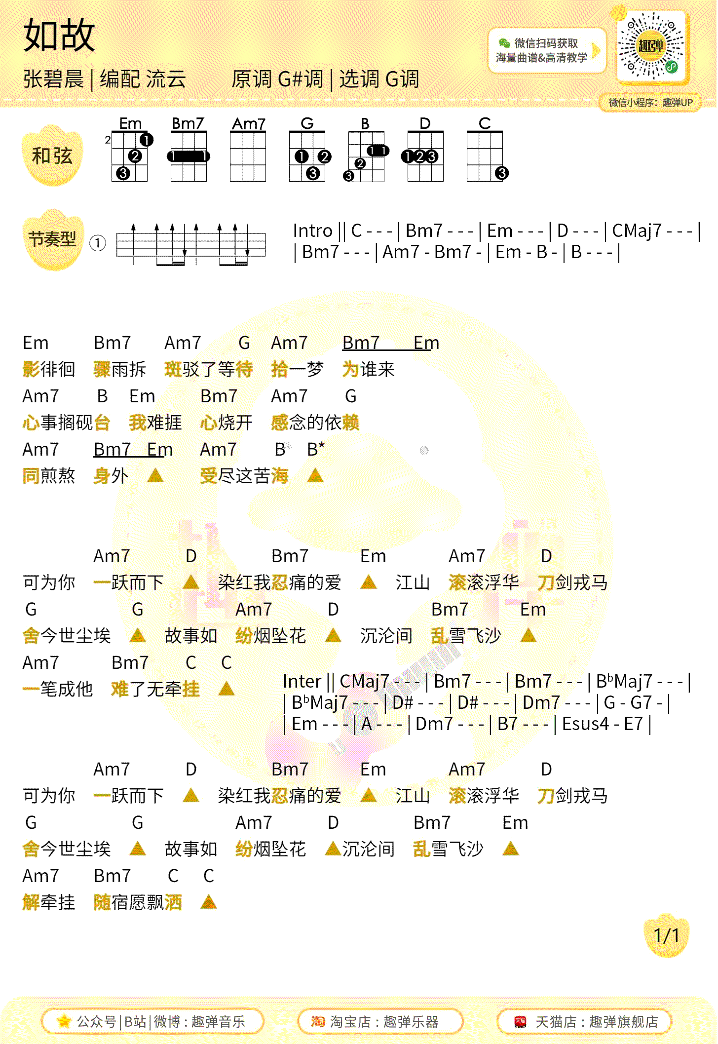 《如故吉他谱》_张碧晨_吉他图片谱2张 图2