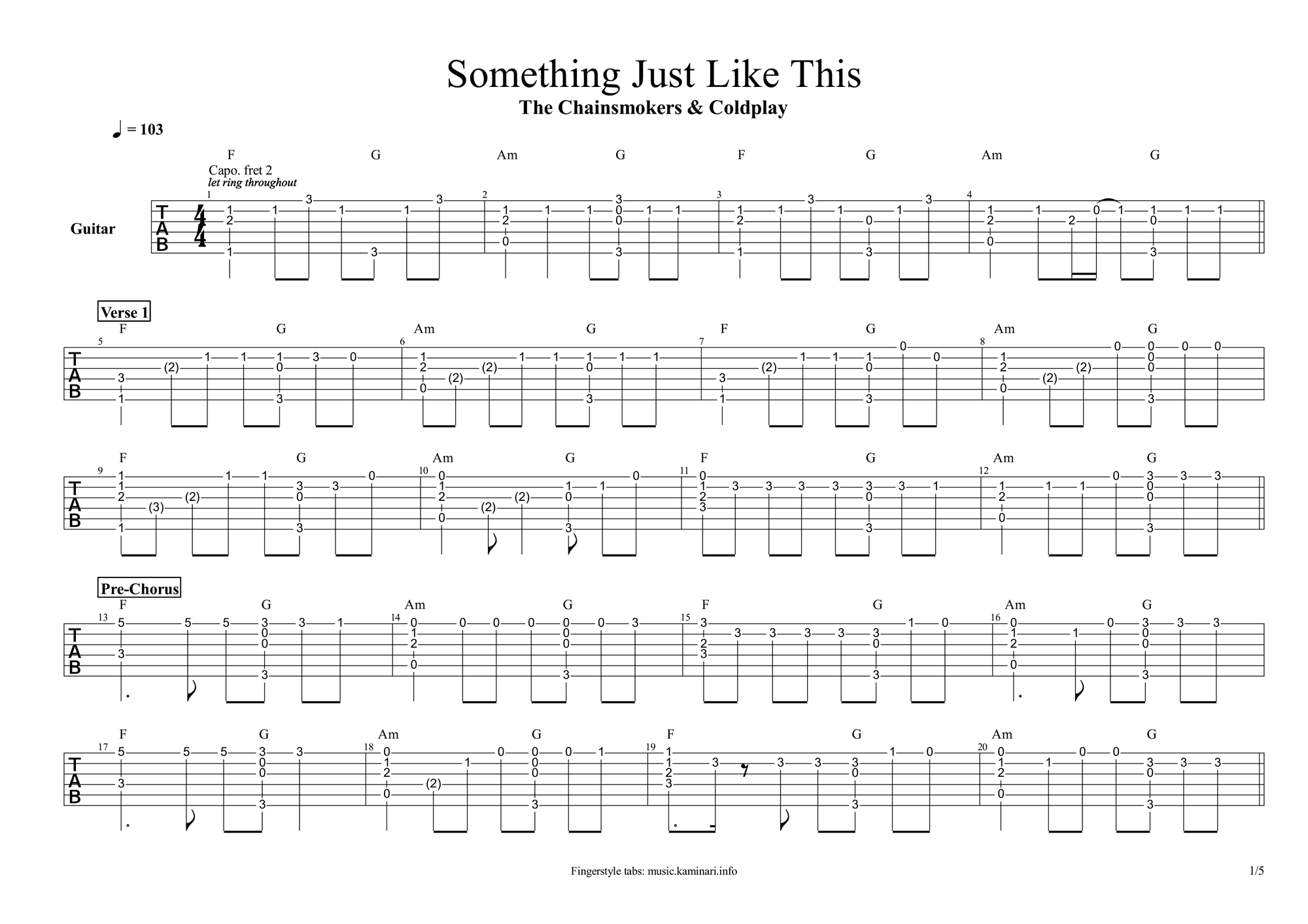 《Something Just Like This指弹谱吉他谱》_烟鬼组合/酷玩乐队_吉他图片谱5张 图1