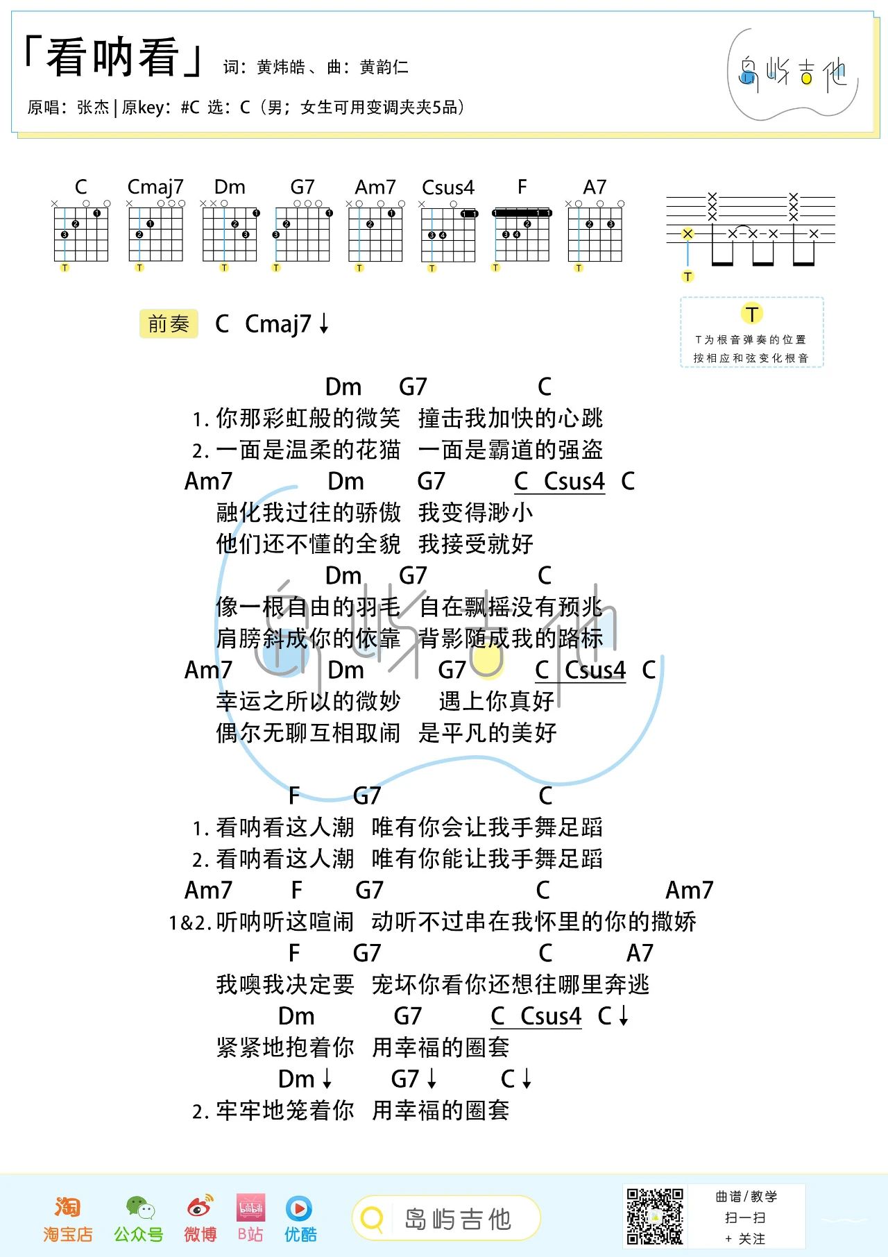 《看呐看吉他谱》_张杰_吉他图片谱2张 图2