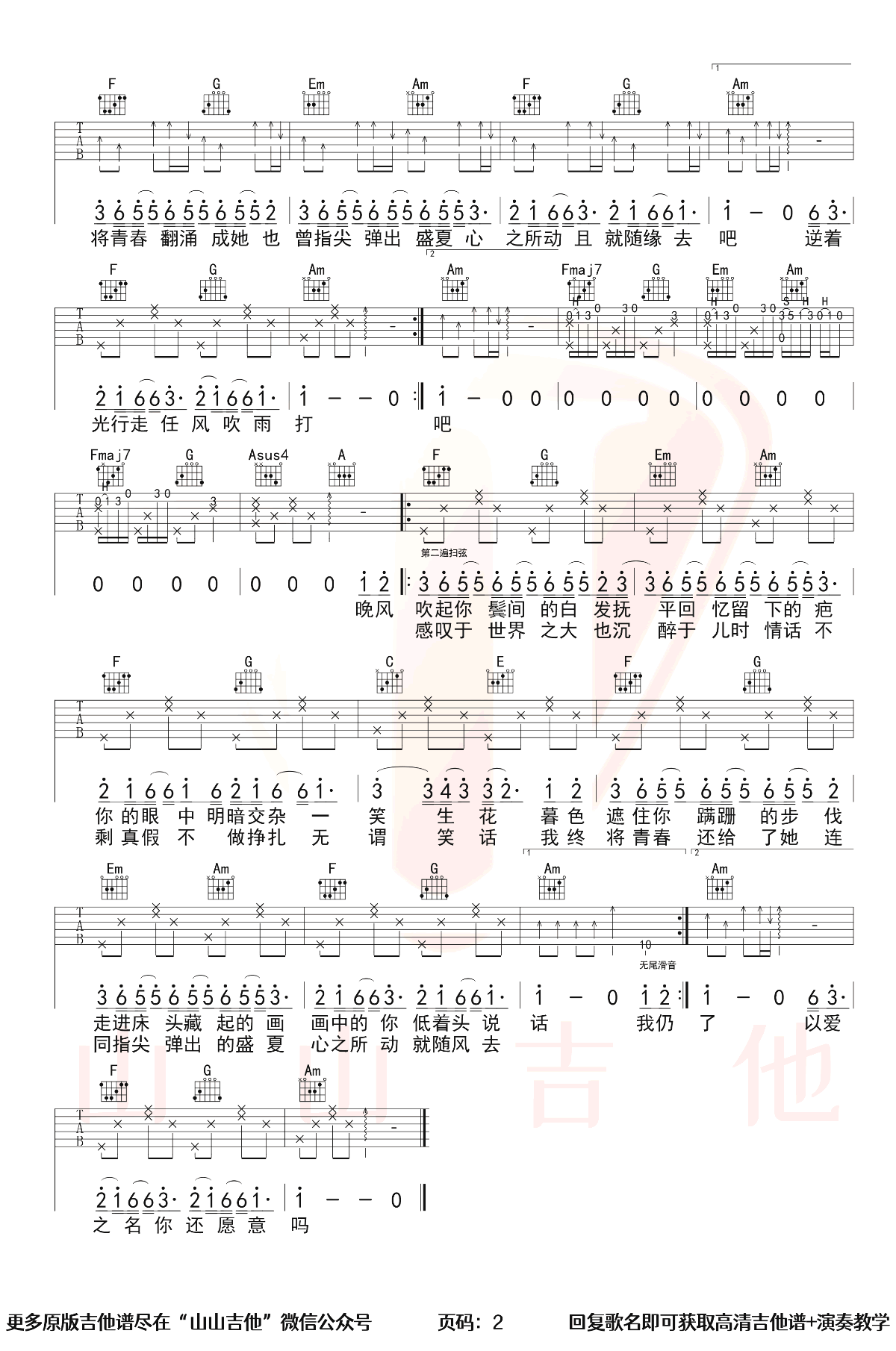 《起风了吉他谱》_买辣椒也用券_F调_吉他图片谱2张 图2