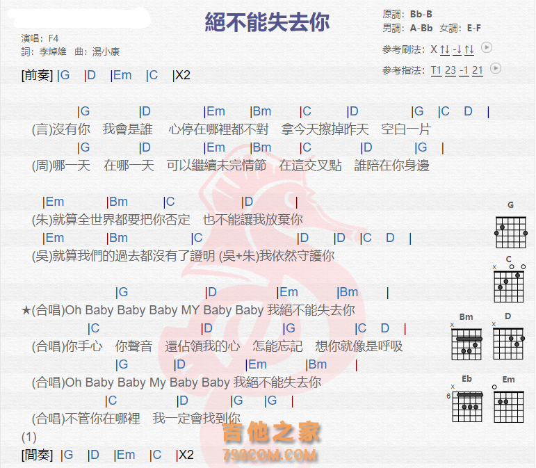 《绝不能失去你吉他谱》_F4_吉他图片谱2张 图1